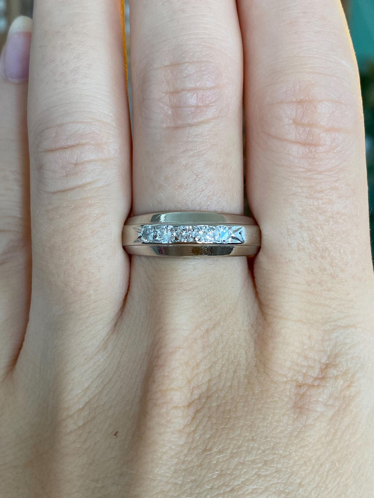 Vintage Solid 14k White Gold Diamond Ring Band - Size 10.5