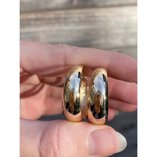 Vintage Solid 14k Yellow Gold Graduated Tapered Hoop Earrings