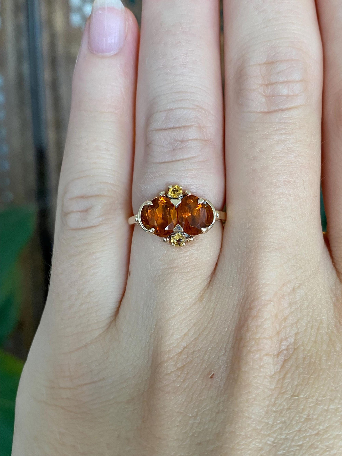 Vintage Solid 10k Yellow Gold 2 Tone Citrine Ring - Size 5.25