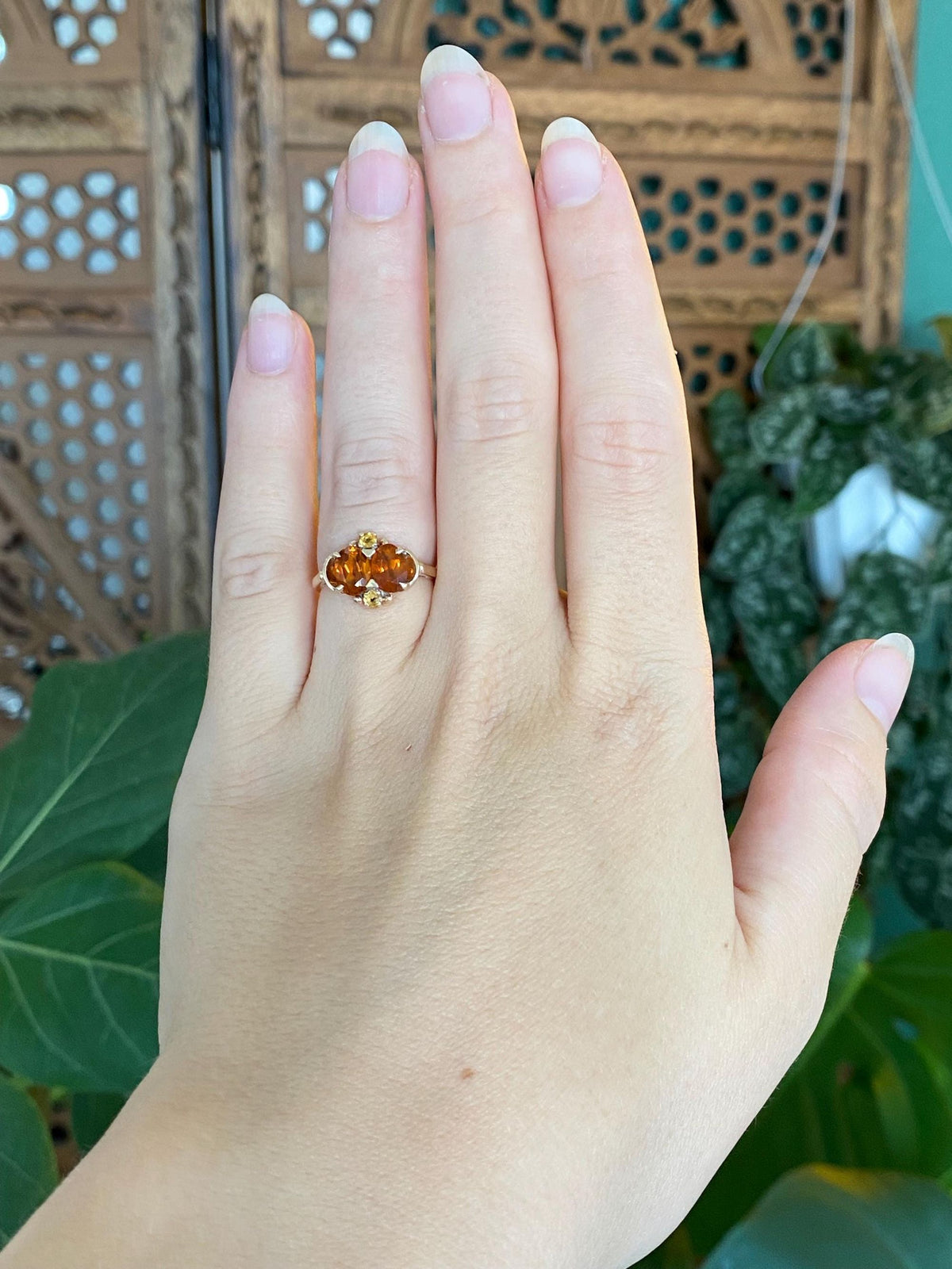 Vintage Solid 10k Yellow Gold 2 Tone Citrine Ring - Size 5.25