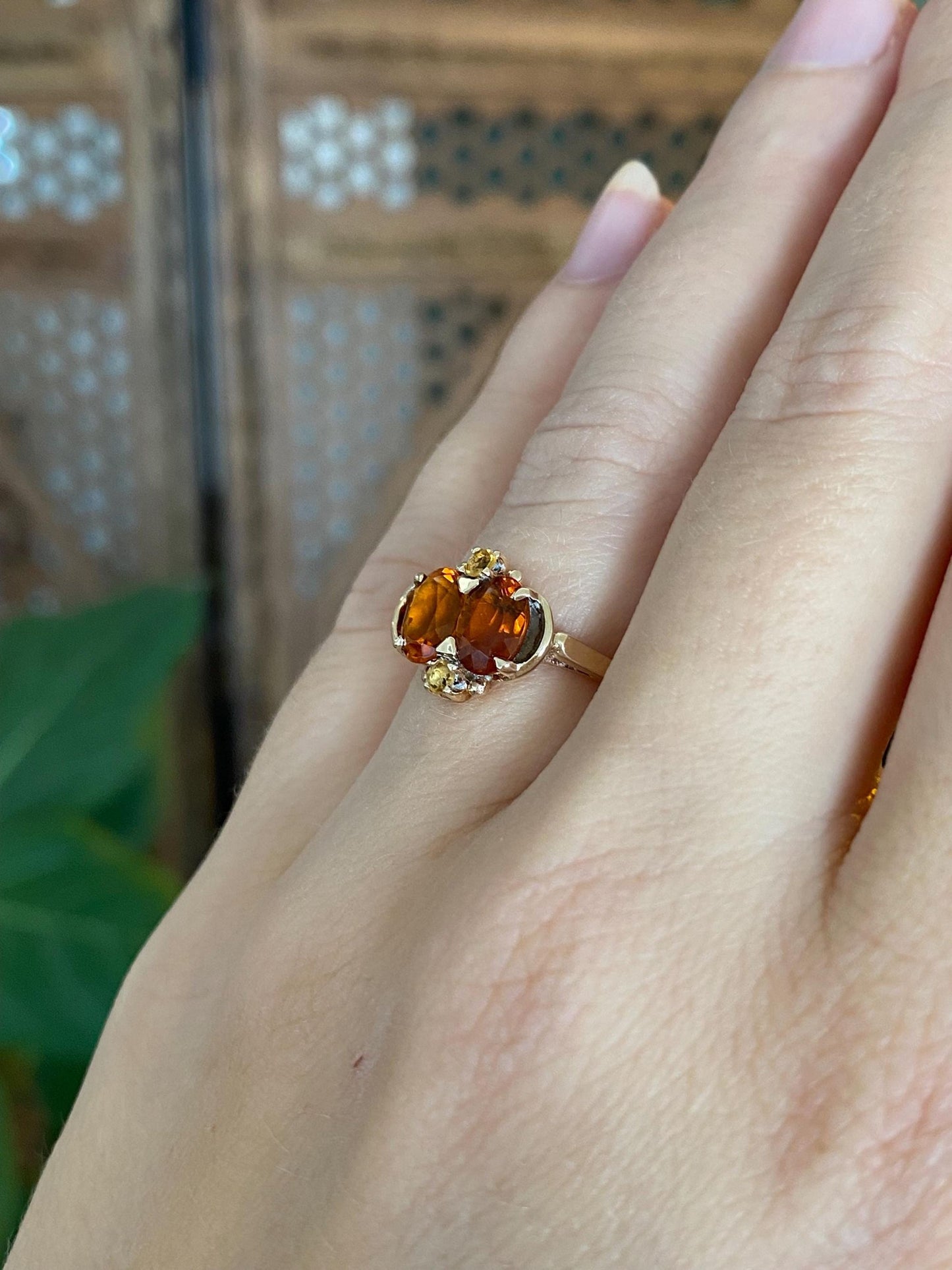 Vintage Solid 10k Yellow Gold 2 Tone Citrine Ring - Size 5.25