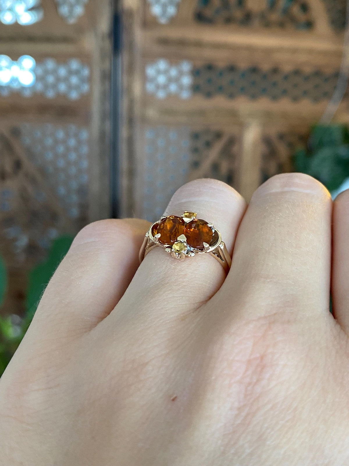 Vintage Solid 10k Yellow Gold 2 Tone Citrine Ring - Size 5.25