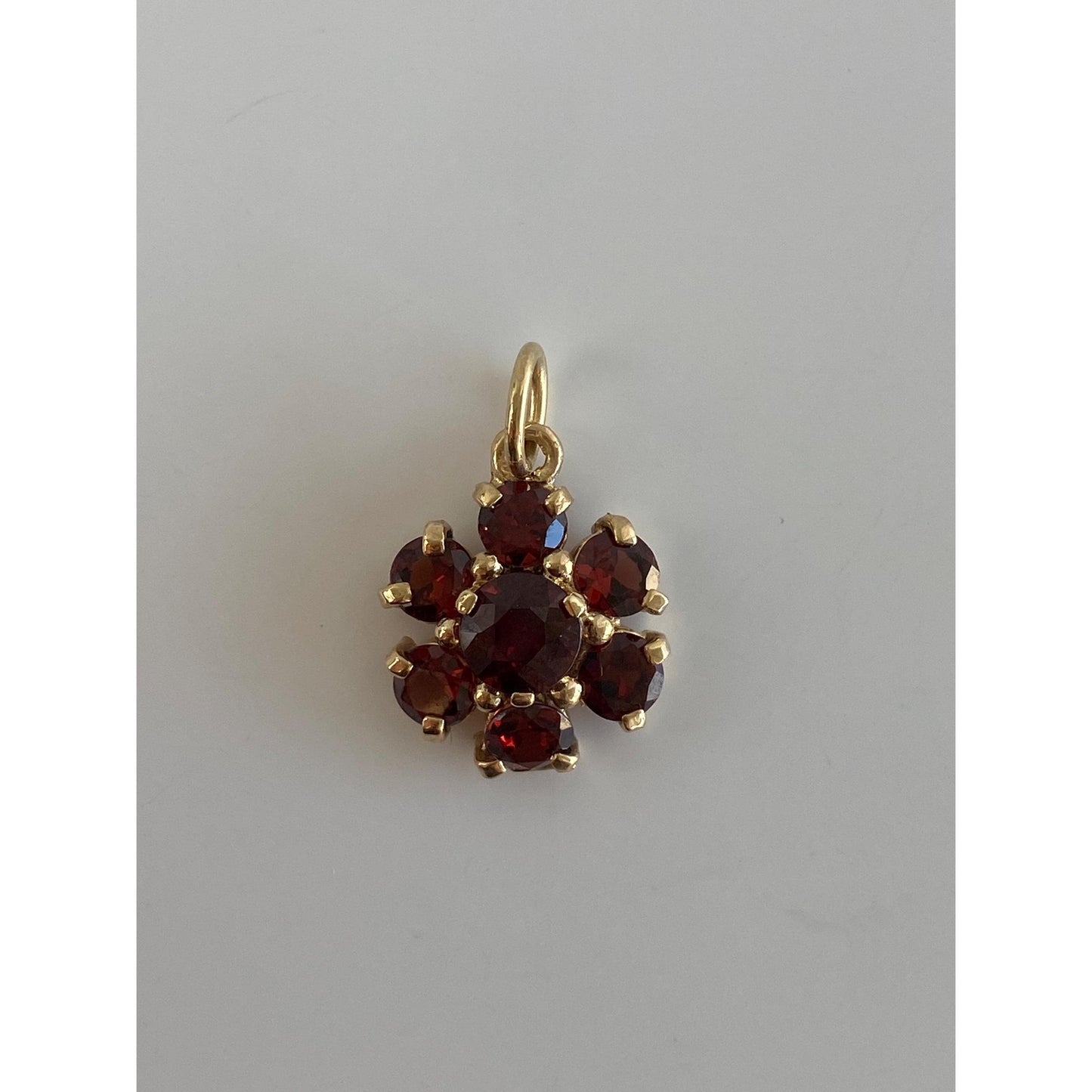 Vintage Solid 14k Yellow Gold Garnet Flower Charm