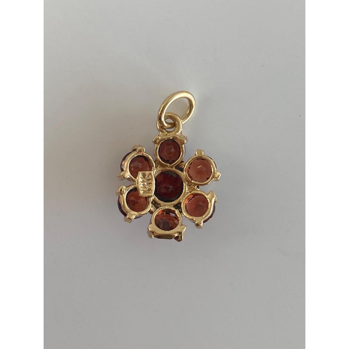 Vintage Solid 14k Yellow Gold Garnet Flower Charm
