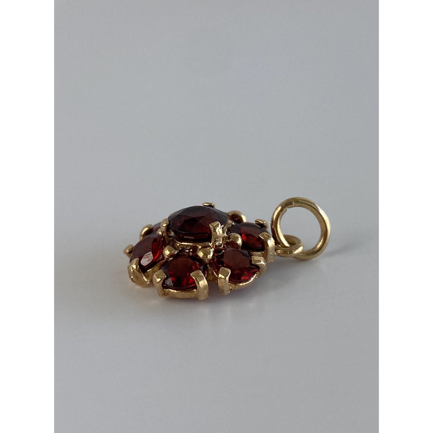 Vintage Solid 14k Yellow Gold Garnet Flower Charm