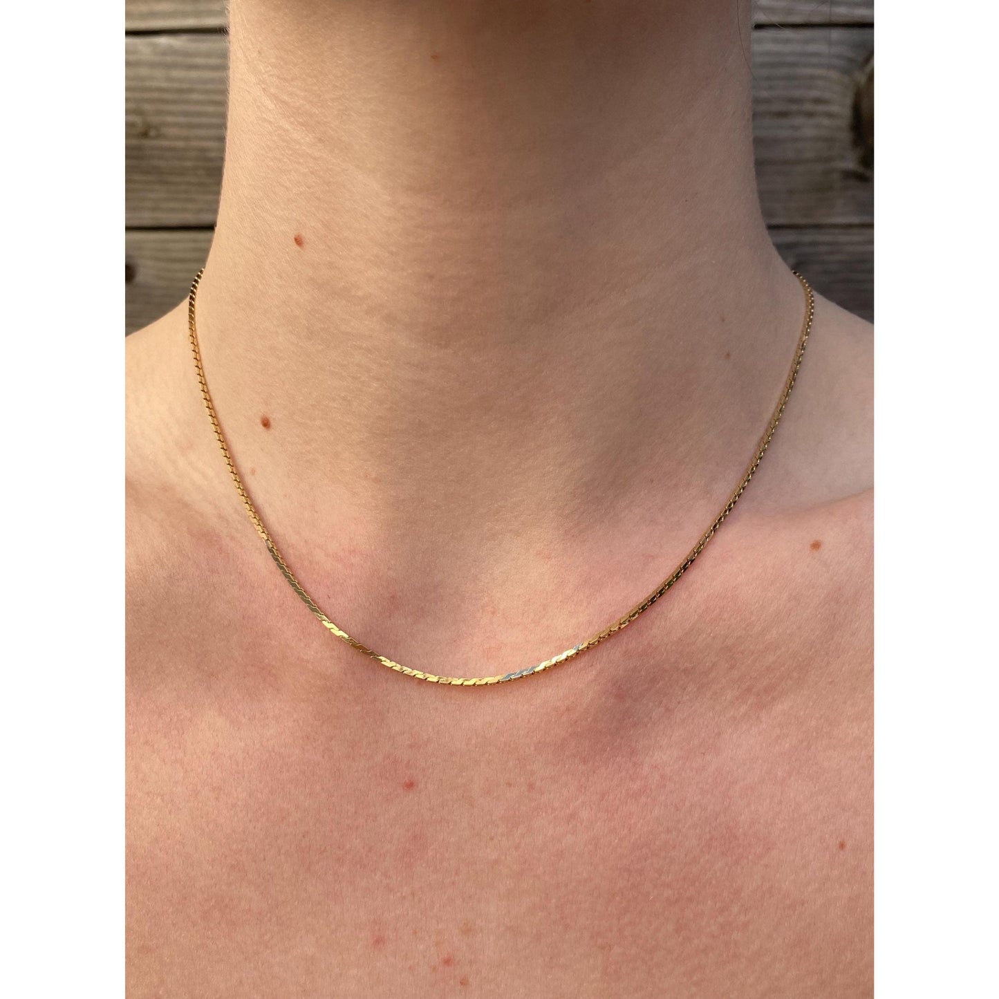 Vintage Solid 14k Yellow Gold Square Serpentine Chain Necklace - 16.25 inches