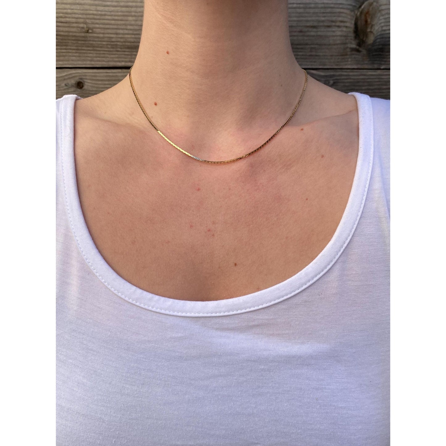 Vintage Solid 14k Yellow Gold Square Serpentine Chain Necklace - 16.25 inches