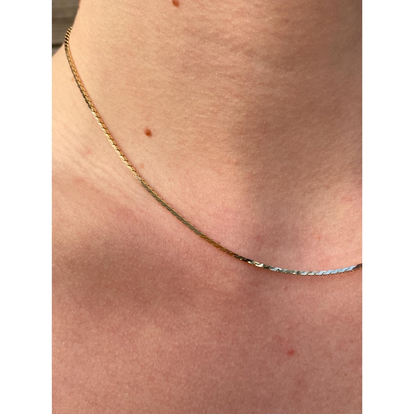 Vintage Solid 14k Yellow Gold Square Serpentine Chain Necklace - 16.25 inches