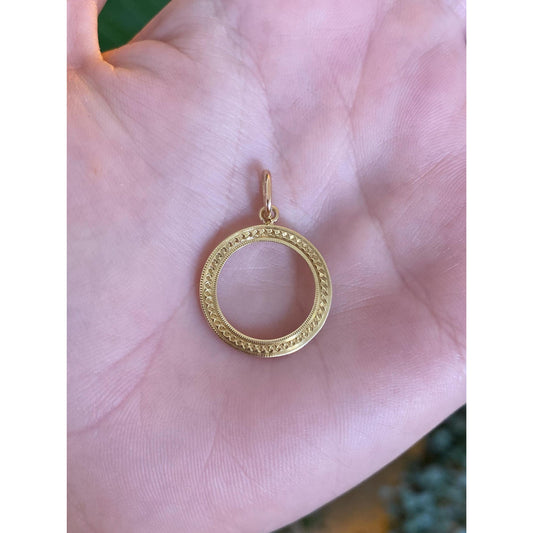 Solid 14k Yellow Gold Designed Open Circle Charm