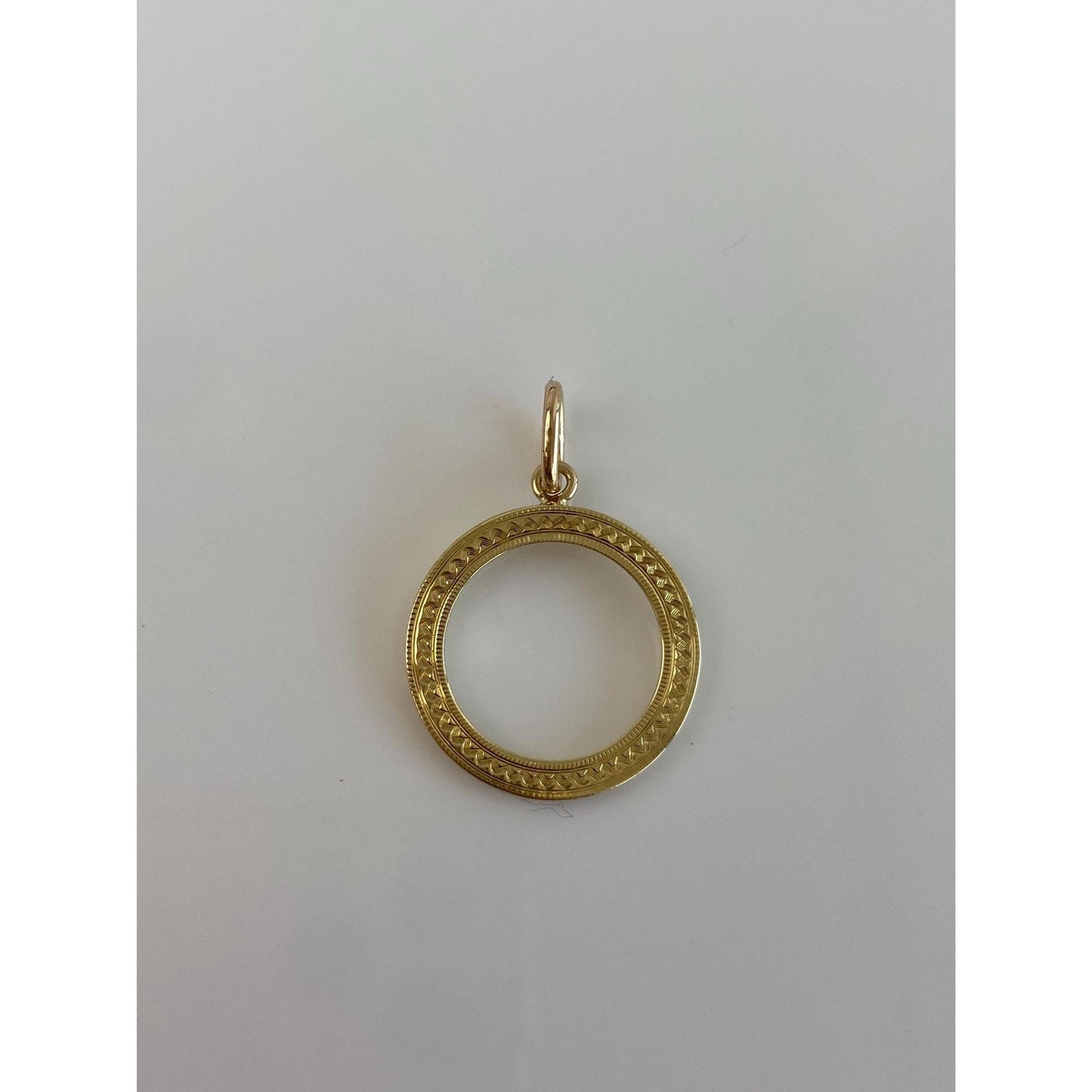 Solid 14k Yellow Gold Designed Open Circle Charm