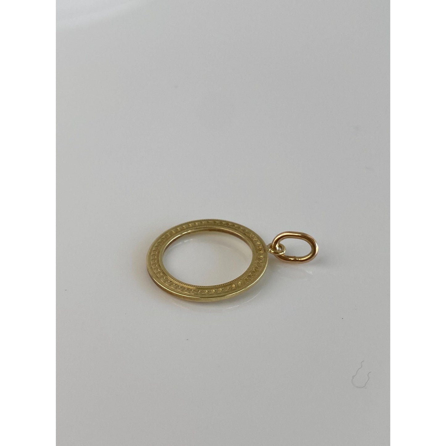 Solid 14k Yellow Gold Designed Open Circle Charm