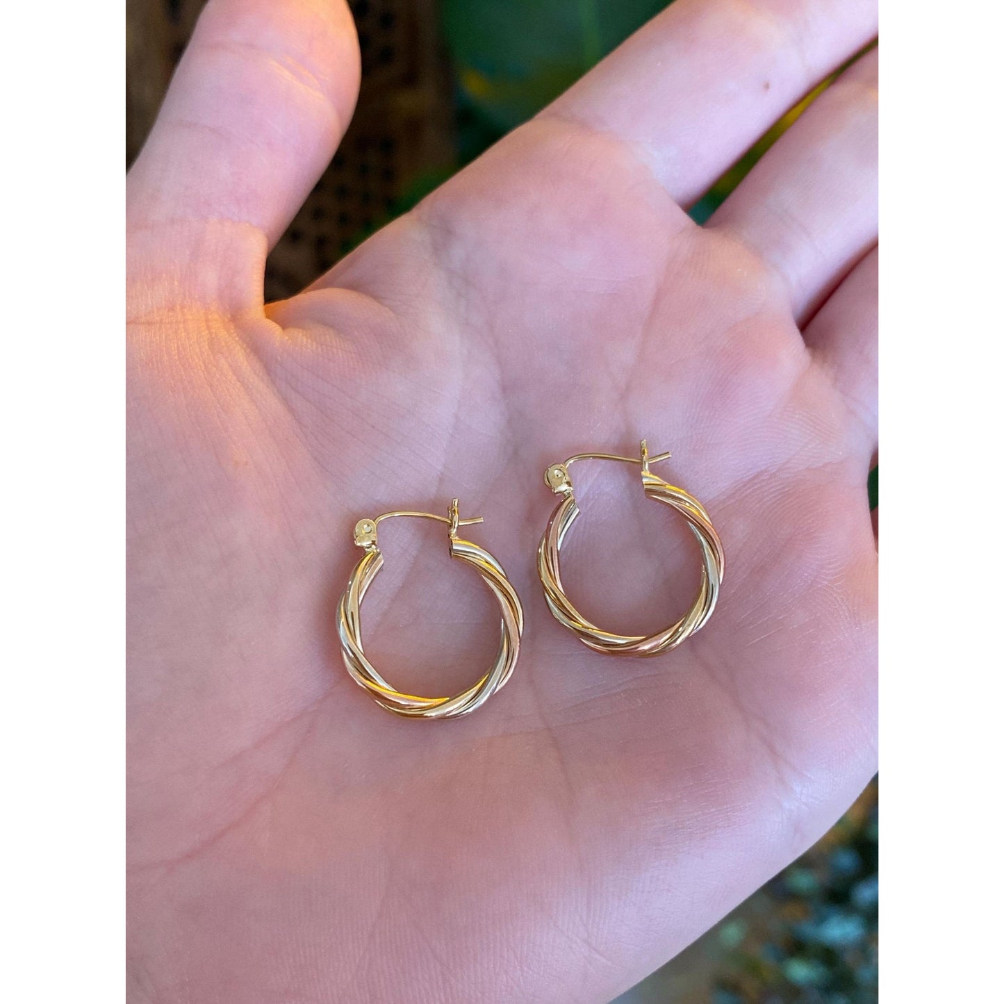 Vintage 14k Tri Tone Gold Twist Hoop Earrings