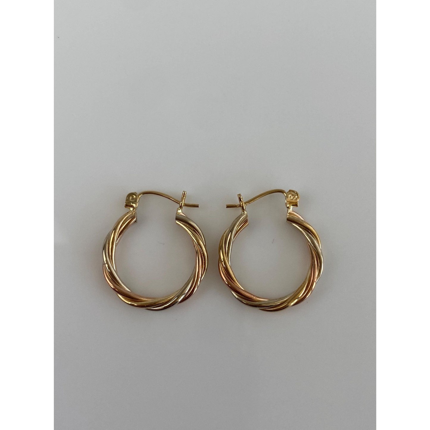 Vintage 14k Tri Tone Gold Twist Hoop Earrings