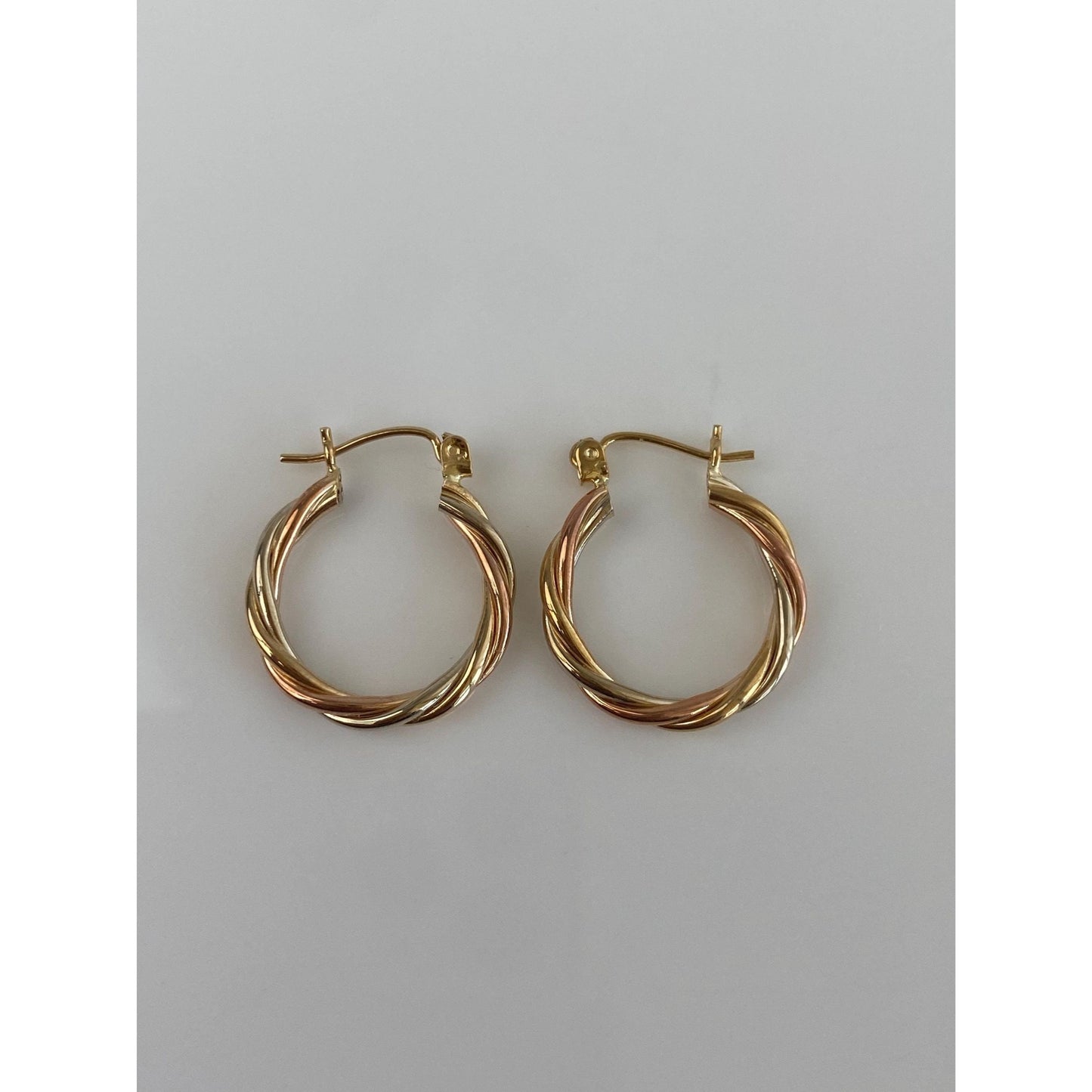 Vintage 14k Tri Tone Gold Twist Hoop Earrings