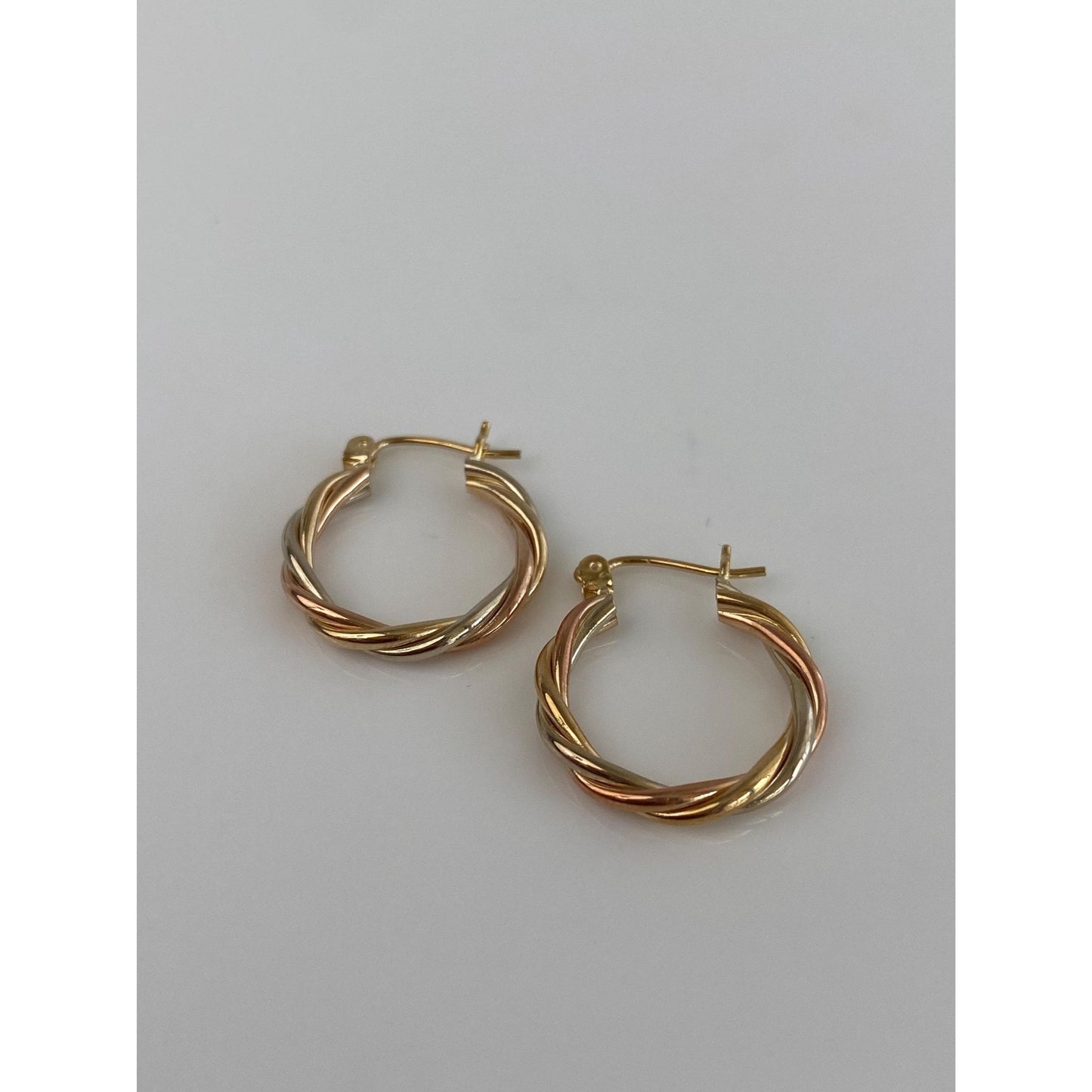 Vintage 14k Tri Tone Gold Twist Hoop Earrings