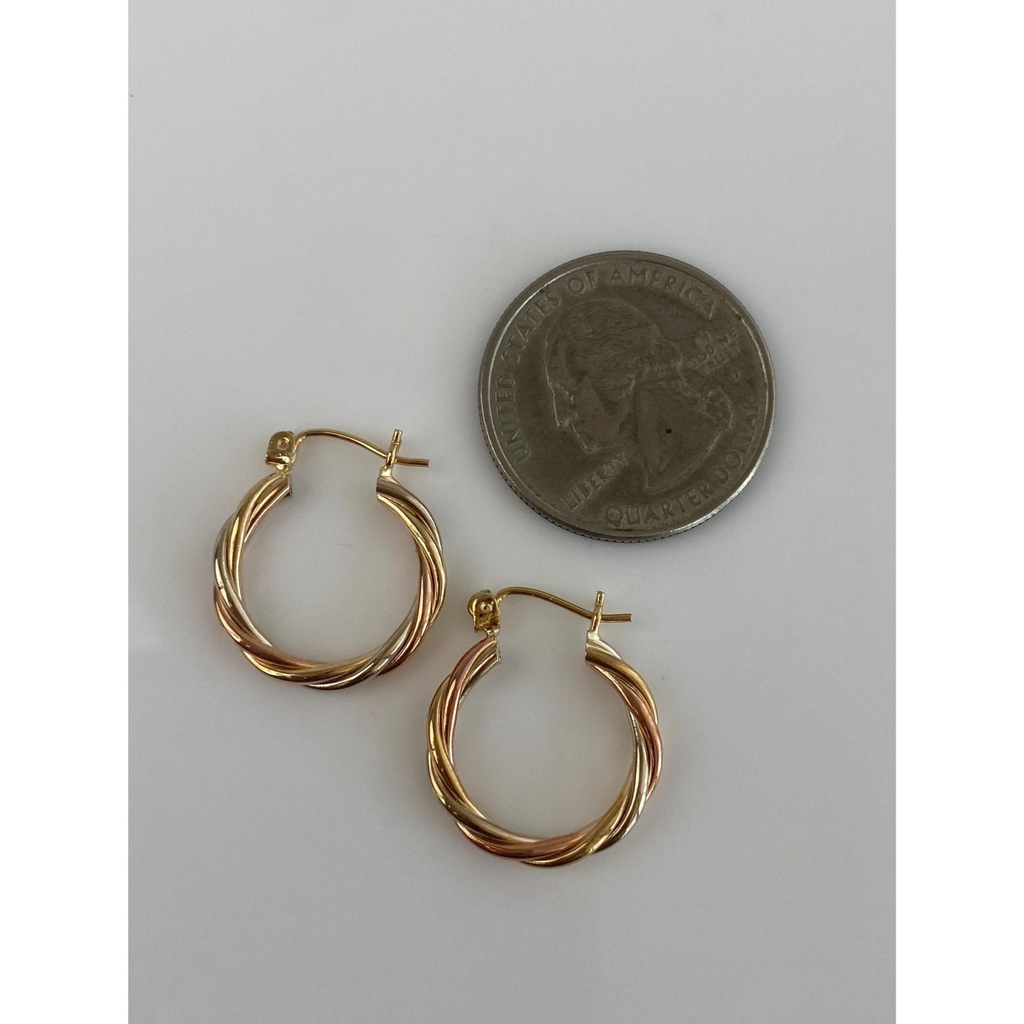 Vintage 14k Tri Tone Gold Twist Hoop Earrings