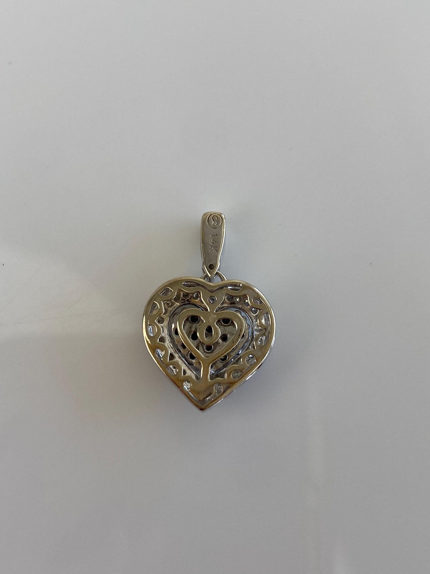Vintage Solid 14k White Gold Brown & Clear Diamonds Heart Charm