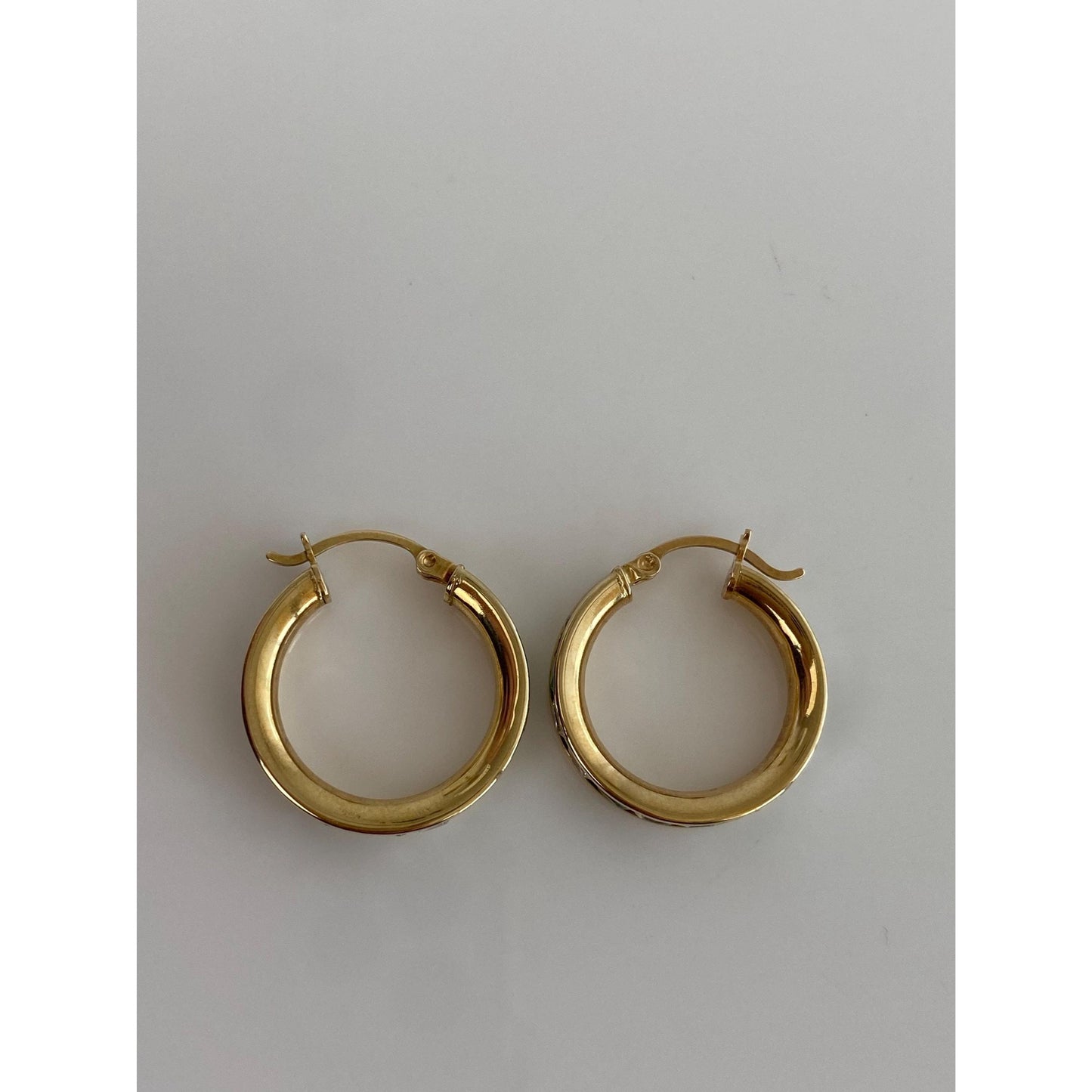 Solid 14k Yellow Gold Clear & Green Cubic Zirconia Hoop Earrings