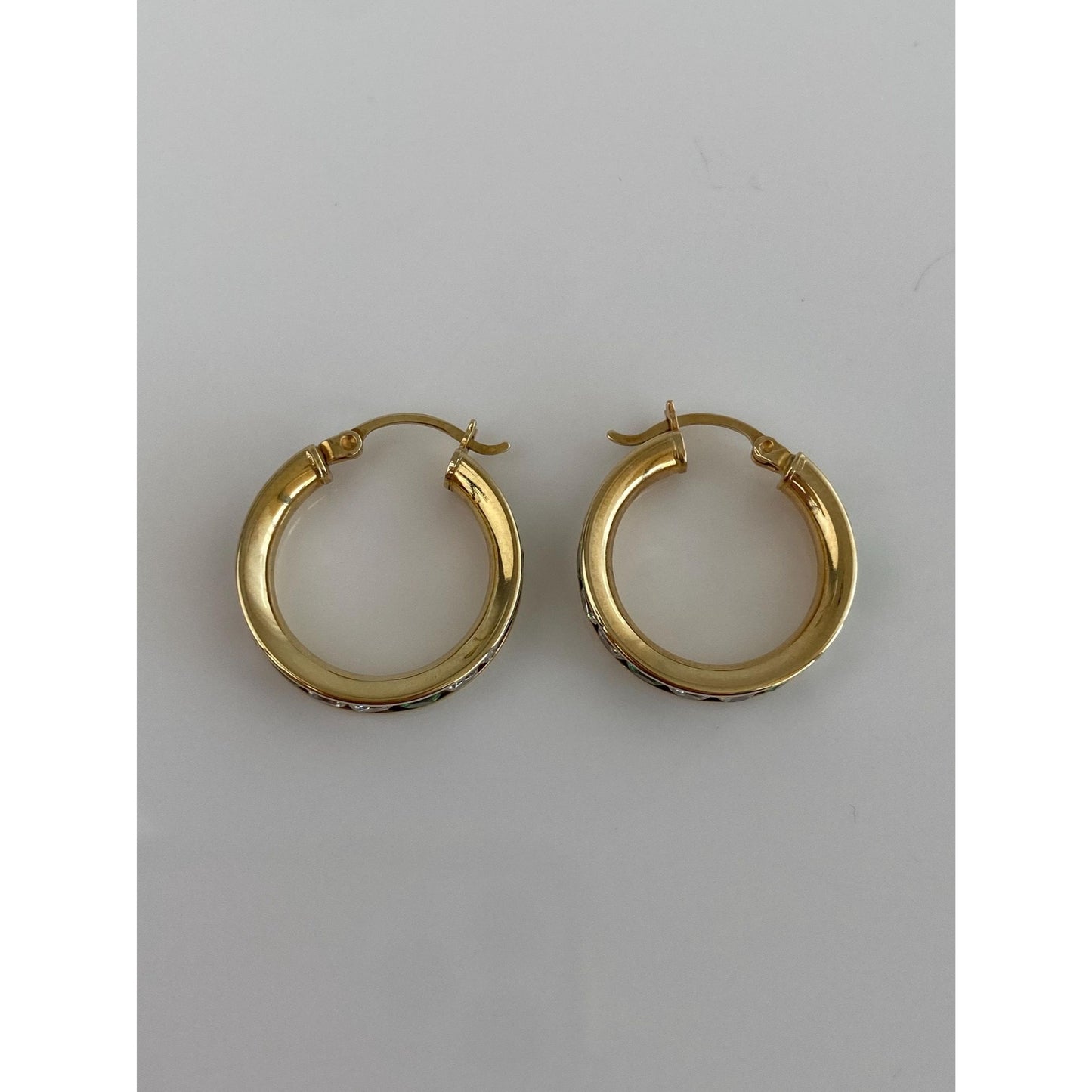 Solid 14k Yellow Gold Clear & Green Cubic Zirconia Hoop Earrings