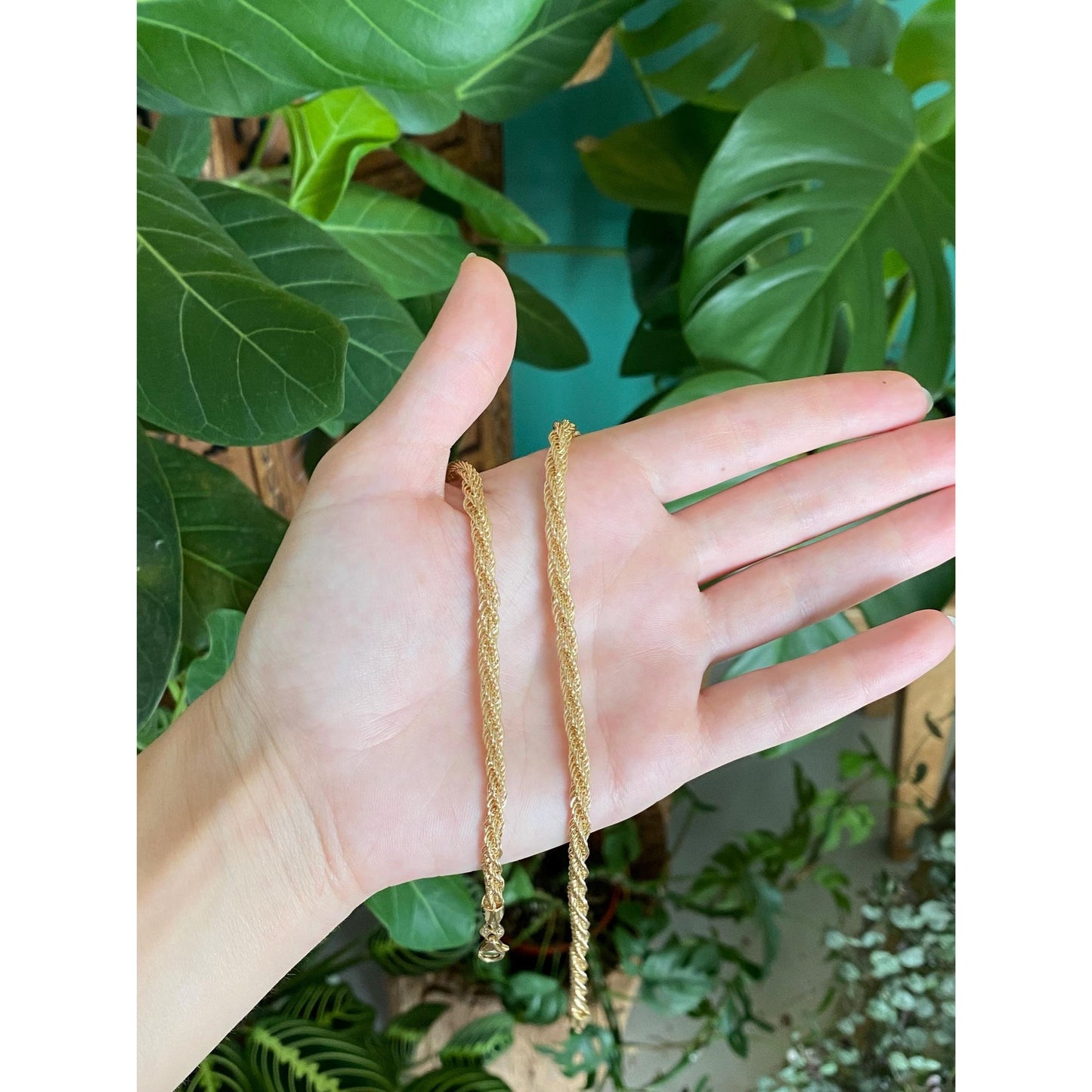 Vintage 14k Yellow Gold Woven Rope Chain Necklace - 18 inches