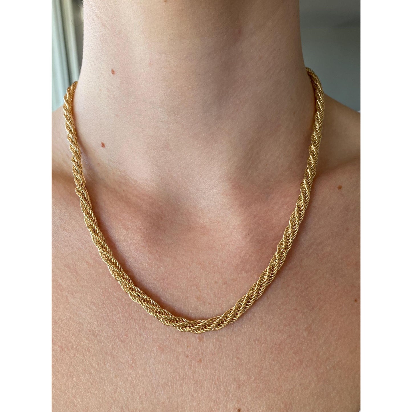 Vintage 14k Yellow Gold Woven Rope Chain Necklace - 18 inches