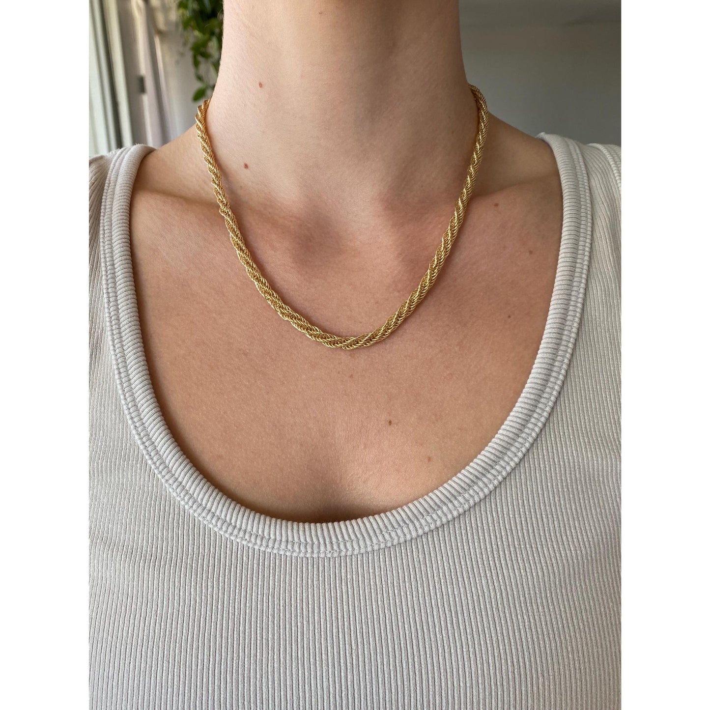 Vintage 14k Yellow Gold Woven Rope Chain Necklace - 18 inches