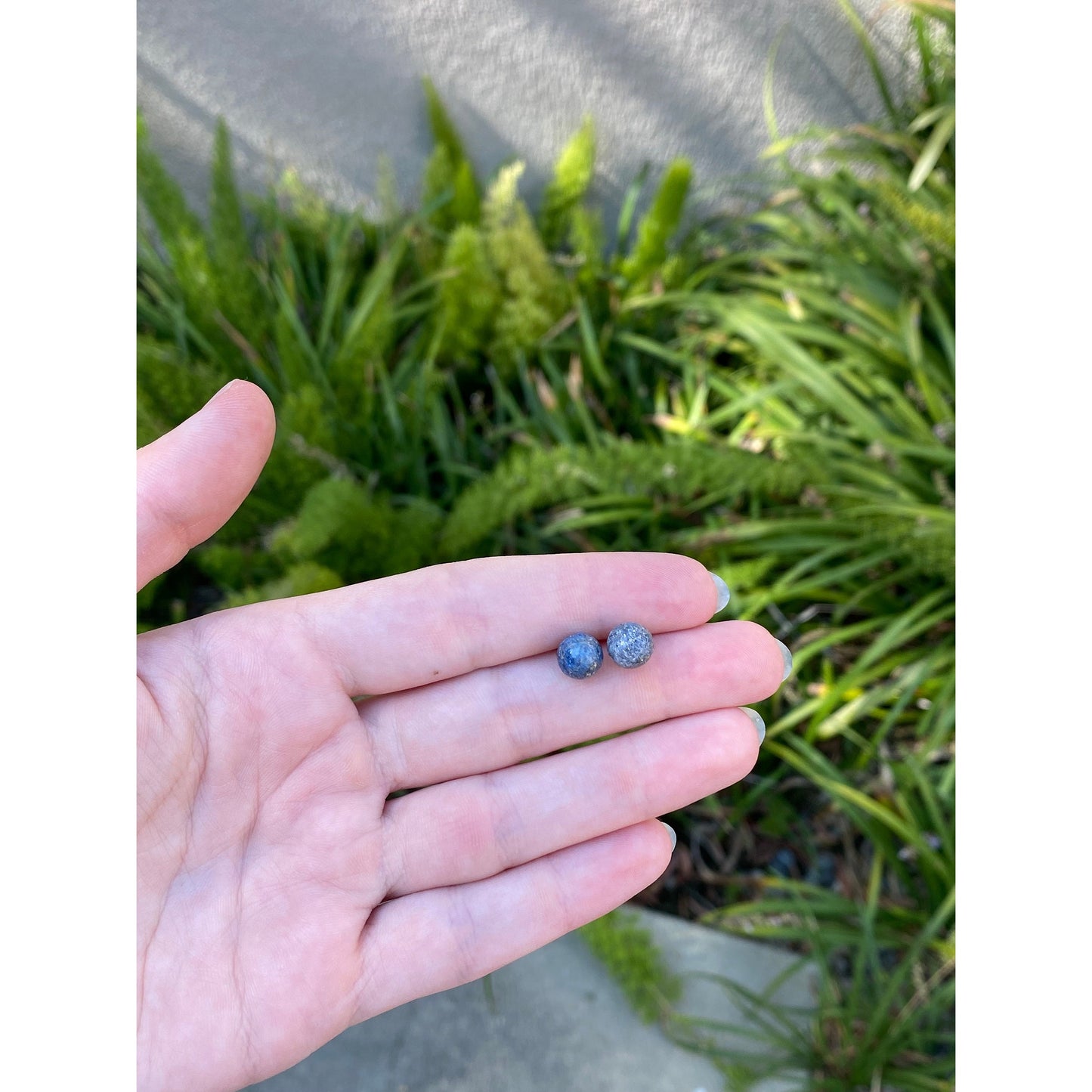 Vintage Solid 14k Yellow Gold Blue Lapis Lazuli Ball Stud Earrings