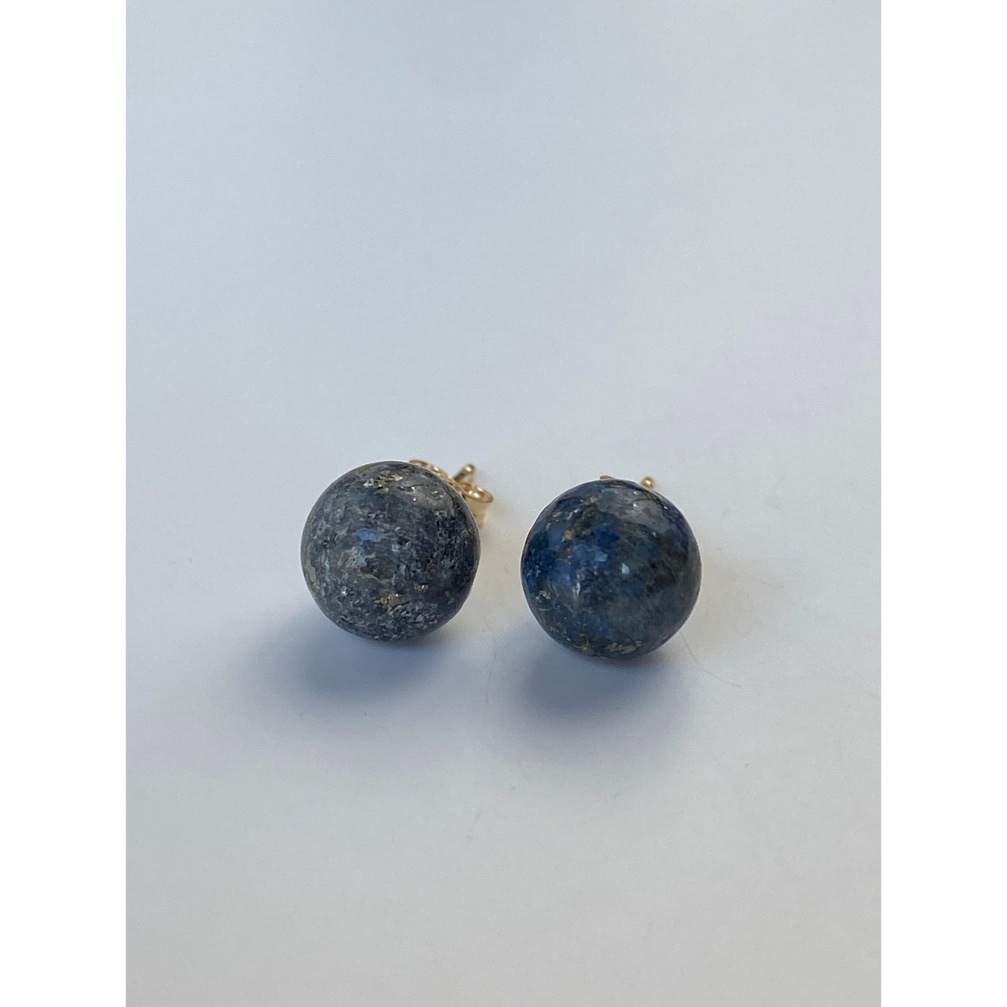 Vintage Solid 14k Yellow Gold Blue Lapis Lazuli Ball Stud Earrings