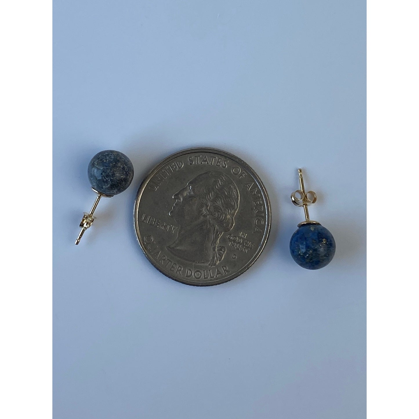Vintage Solid 14k Yellow Gold Blue Lapis Lazuli Ball Stud Earrings
