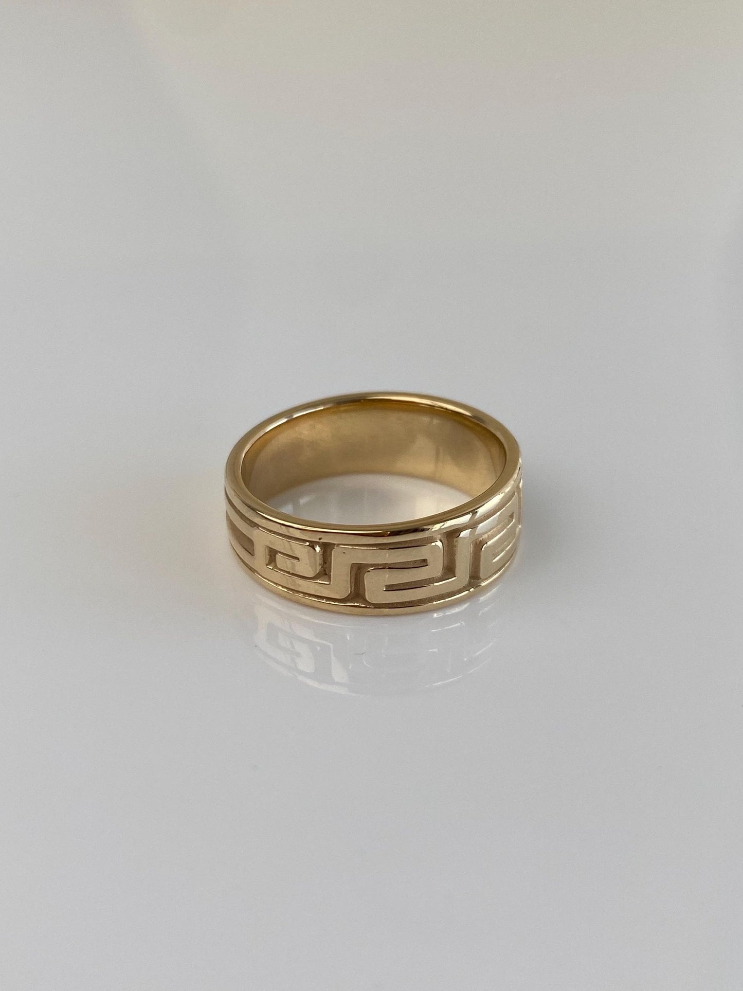 Vintage Solid 14k Yellow Gold Greek Key Ring Band - Size 6.5