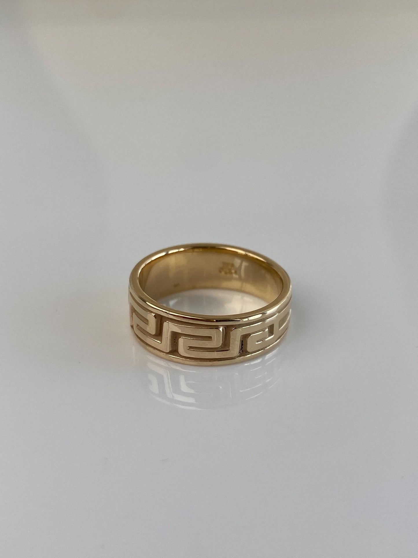 Vintage Solid 14k Yellow Gold Greek Key Ring Band - Size 6.5