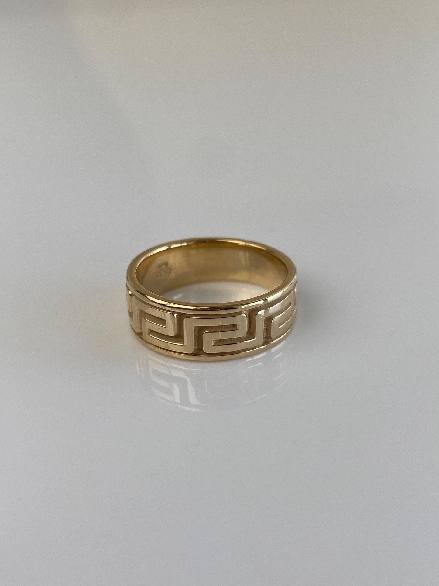 Vintage Solid 14k Yellow Gold Greek Key Ring Band - Size 6.5