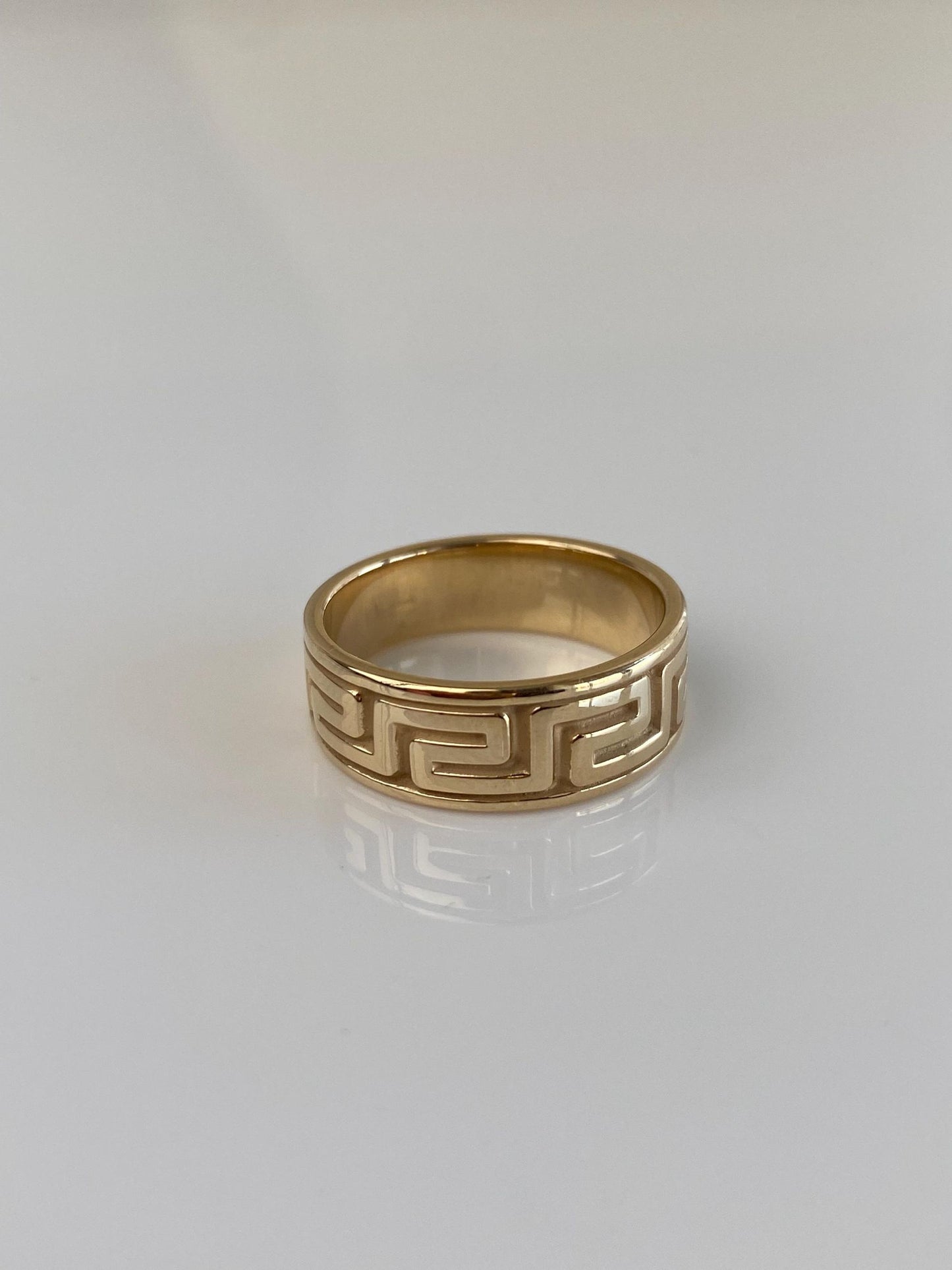Vintage Solid 14k Yellow Gold Greek Key Ring Band - Size 6.5