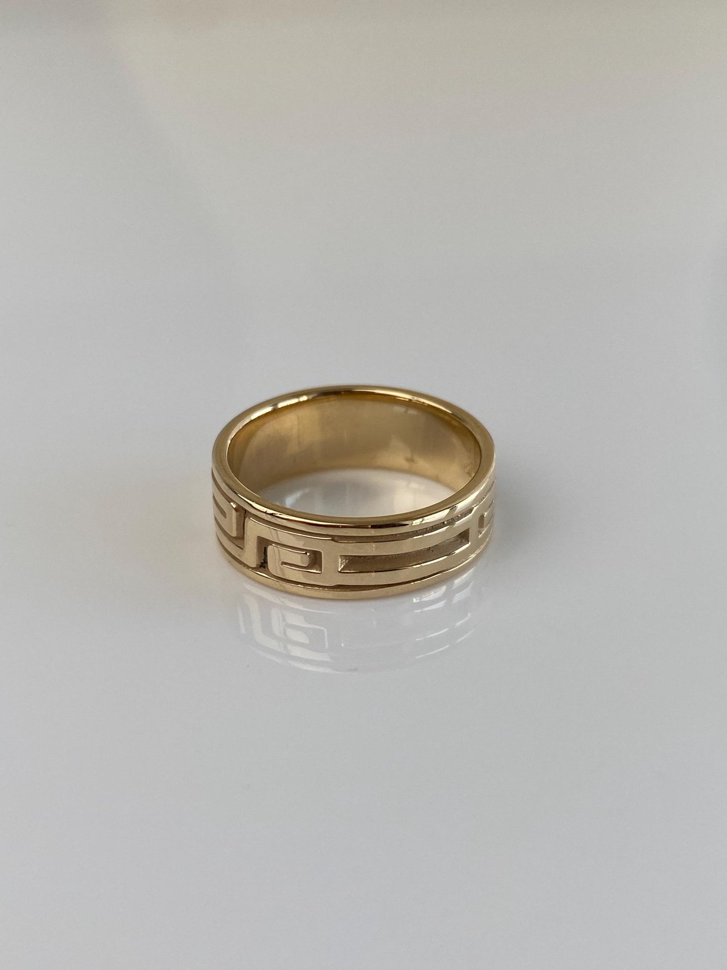 Vintage Solid 14k Yellow Gold Greek Key Ring Band - Size 6.5