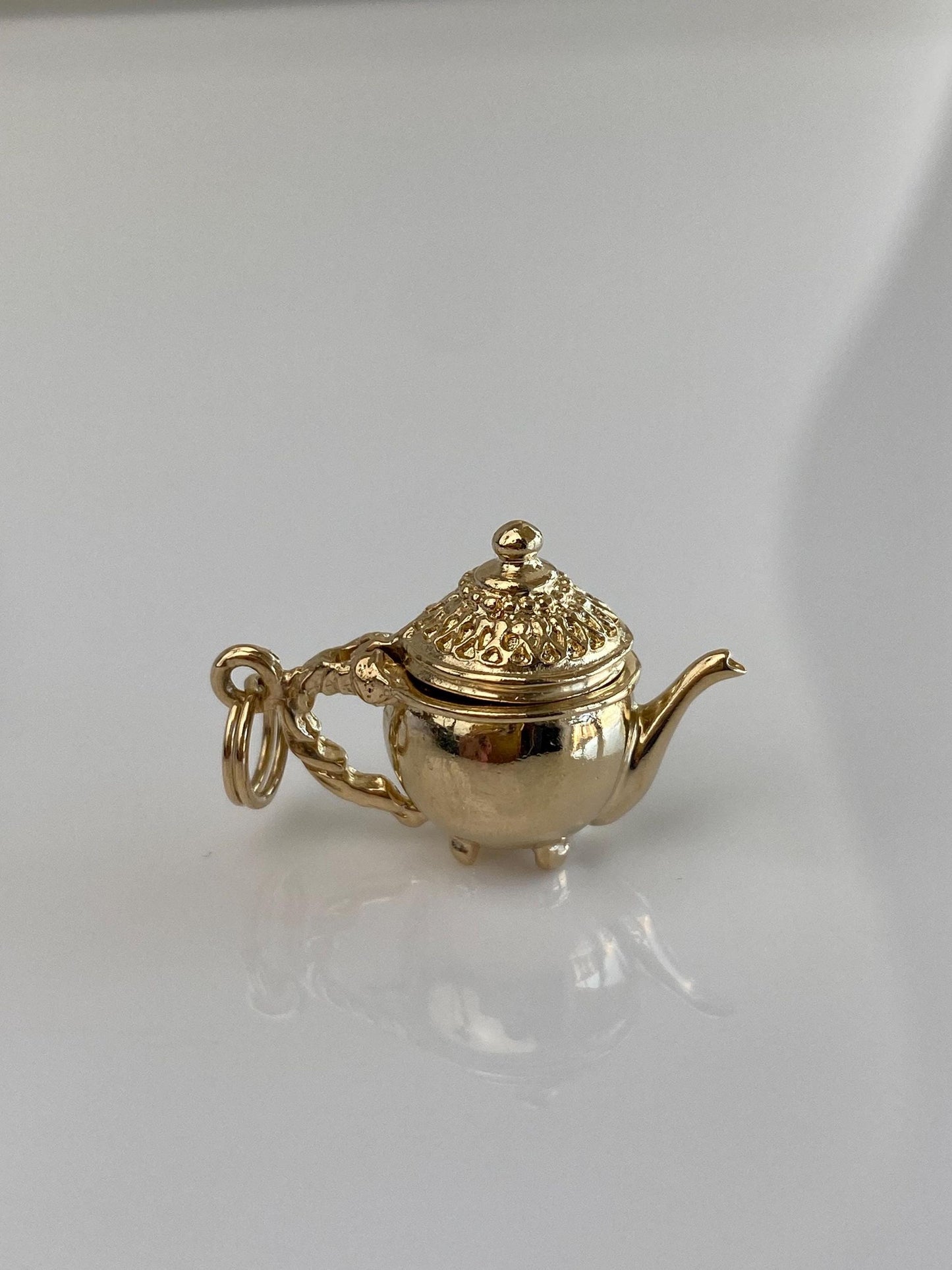 Vintage Solid 14k Yellow Gold Articulated Tea Kettle Charm