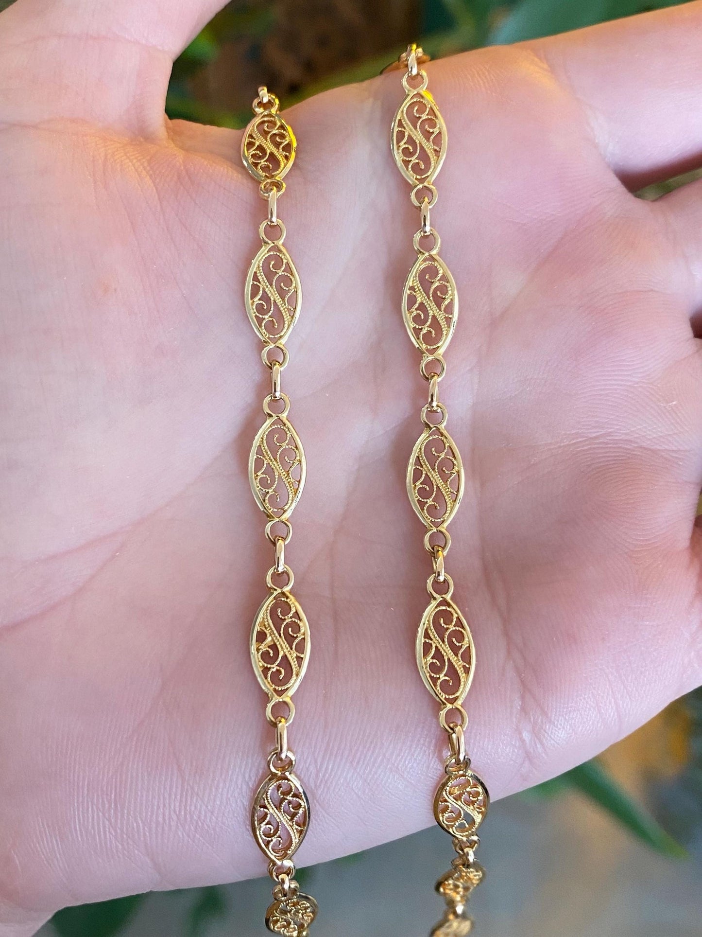 Vintage Solid 14k Yellow Gold Fancy Filigree Link Chain Necklace - 18 inches