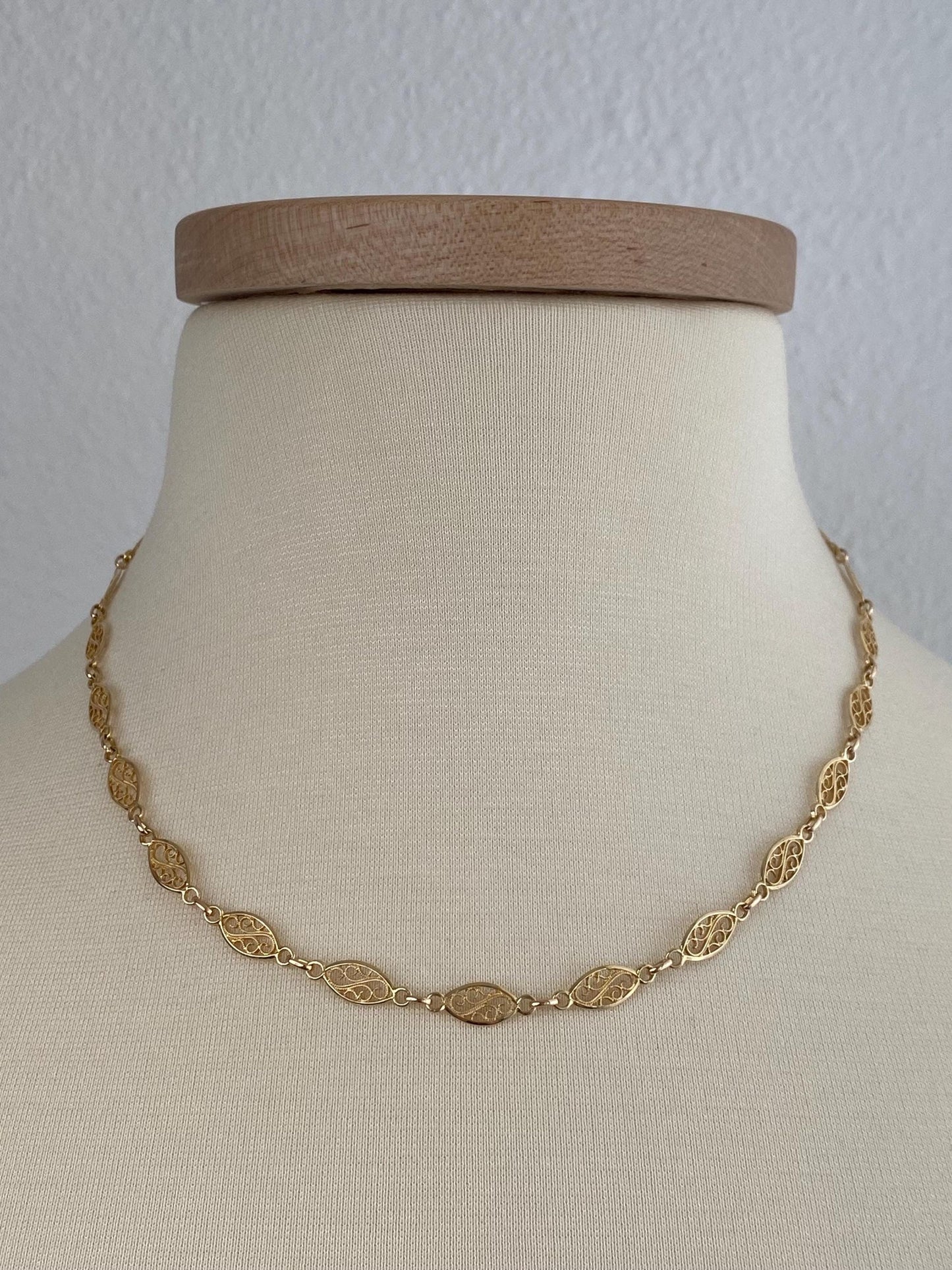 Vintage Solid 14k Yellow Gold Fancy Filigree Link Chain Necklace - 18 inches