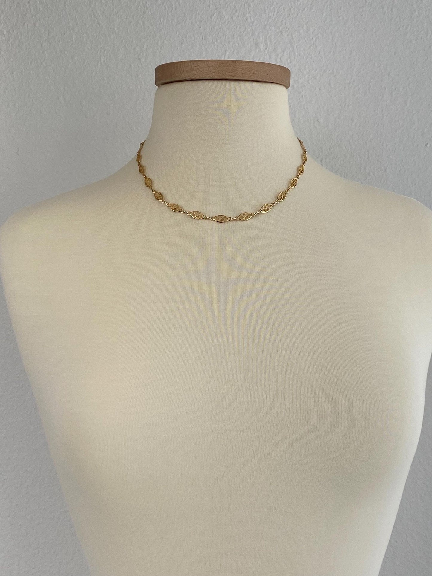 Vintage Solid 14k Yellow Gold Fancy Filigree Link Chain Necklace - 18 inches