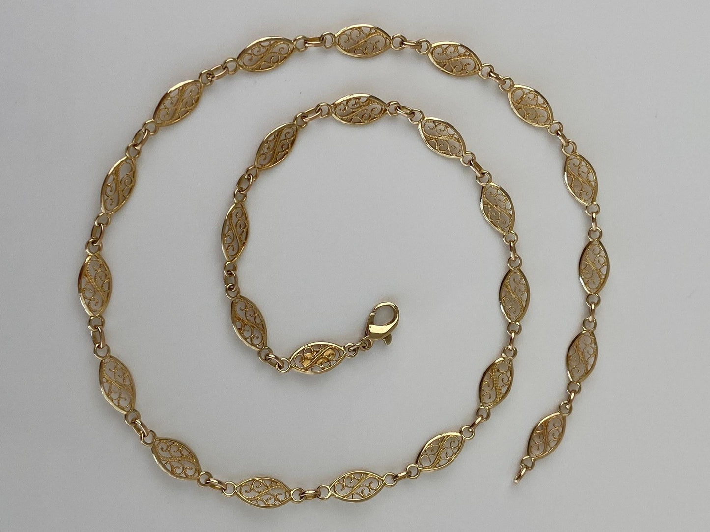 Vintage Solid 14k Yellow Gold Fancy Filigree Link Chain Necklace - 18 inches