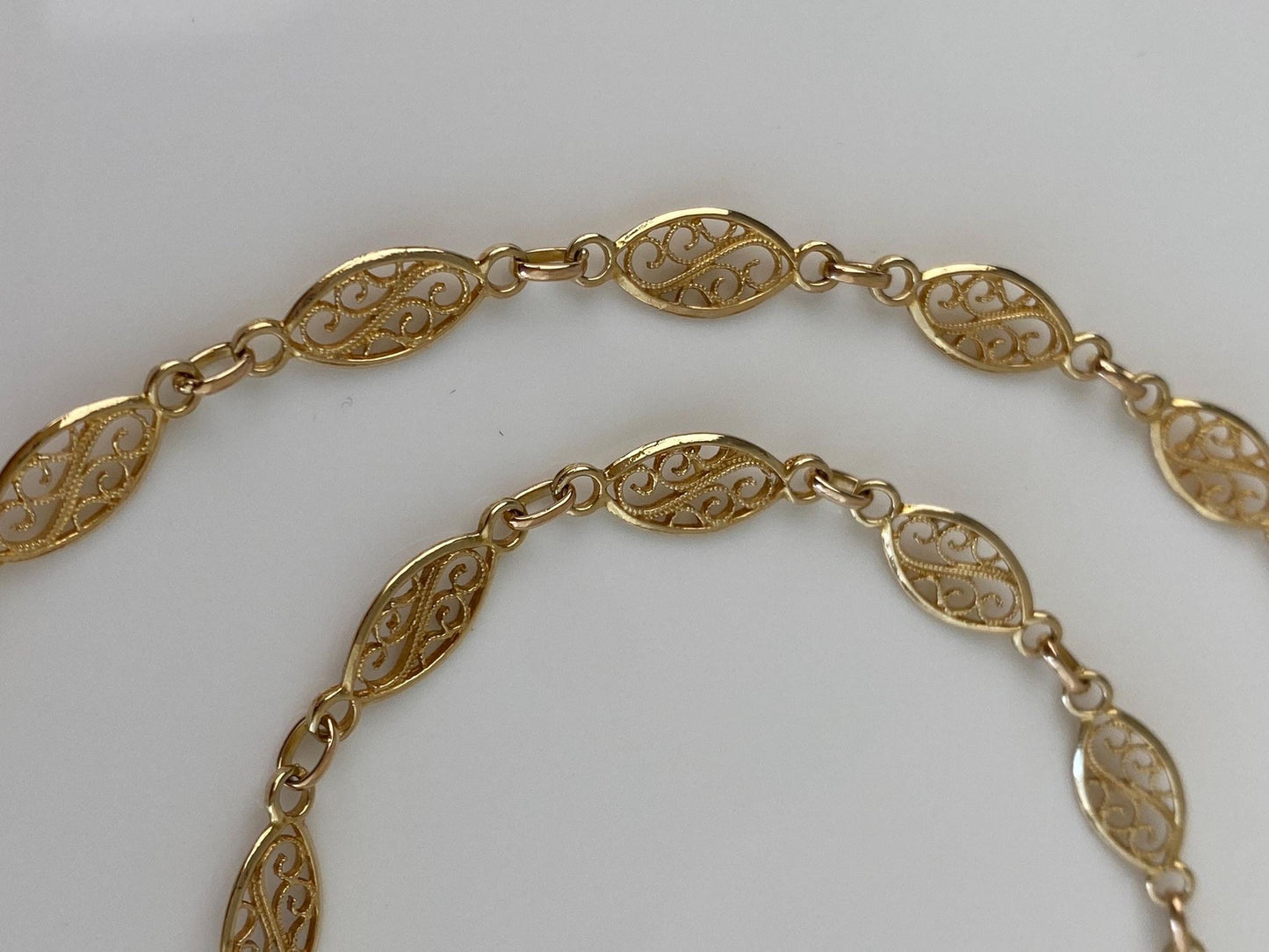 Vintage Solid 14k Yellow Gold Fancy Filigree Link Chain Necklace - 18 inches