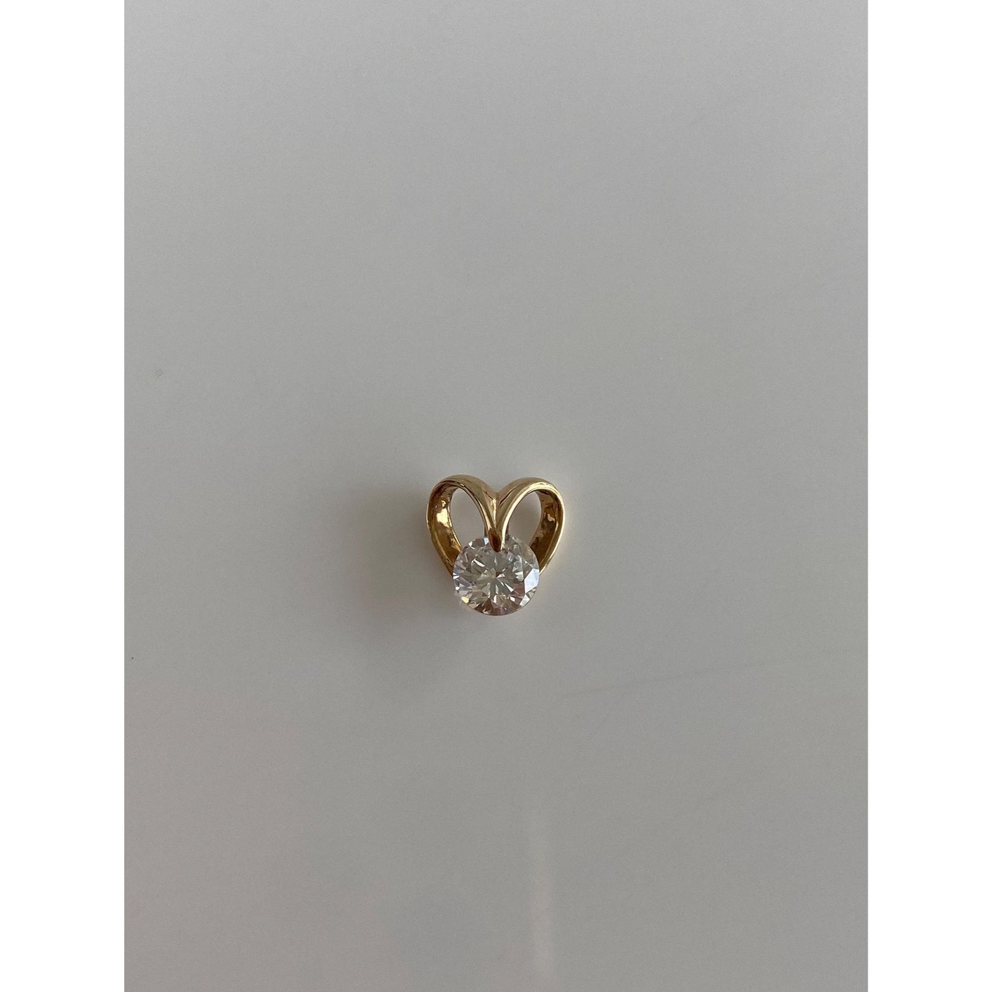 Solid 14k Yellow Gold Cubic Zirconia Heart Slide Charm