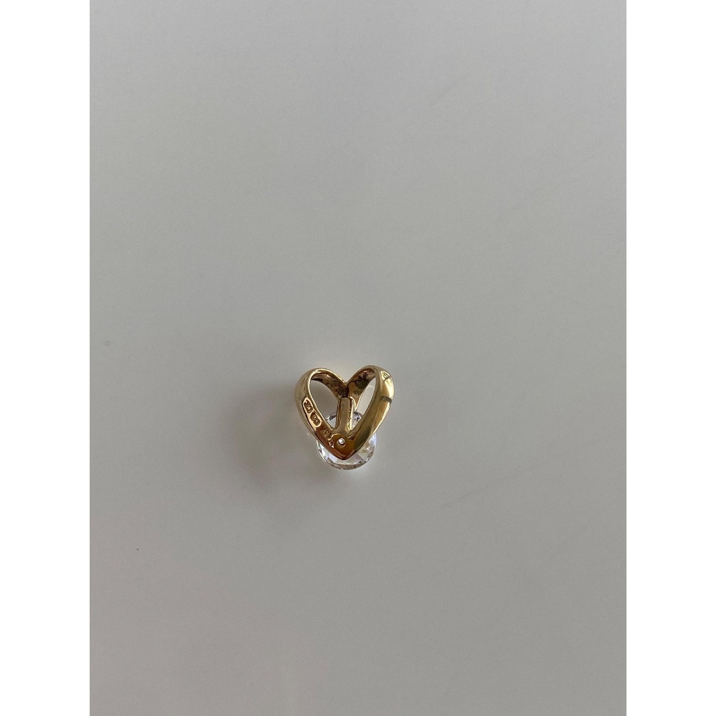 Solid 14k Yellow Gold Cubic Zirconia Heart Slide Charm