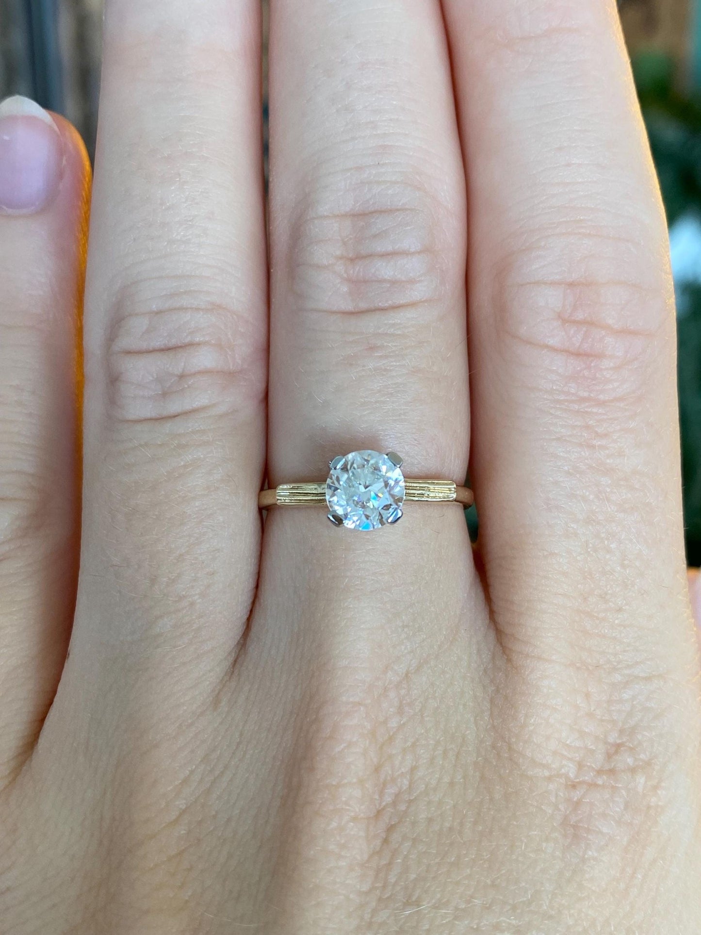 Solid 14k White & Yellow Gold Clear Spinel Solitaire Ring - Size 6.25