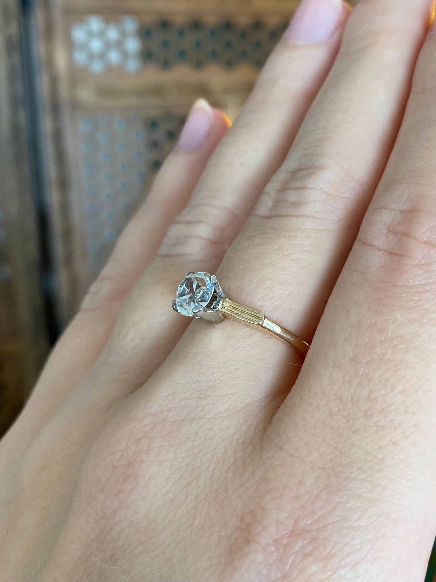 Solid 14k White & Yellow Gold Clear Spinel Solitaire Ring - Size 6.25