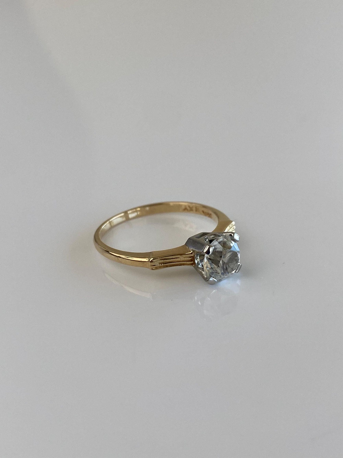 Solid 14k White & Yellow Gold Clear Spinel Solitaire Ring - Size 6.25