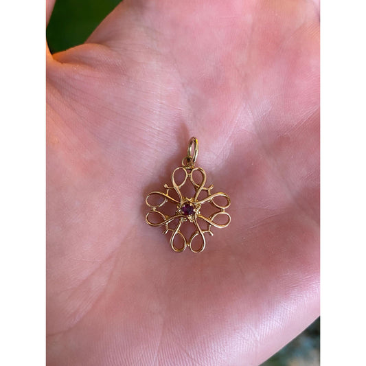 Vintage Solid 14k Yellow Gold Pink Spinel Charm