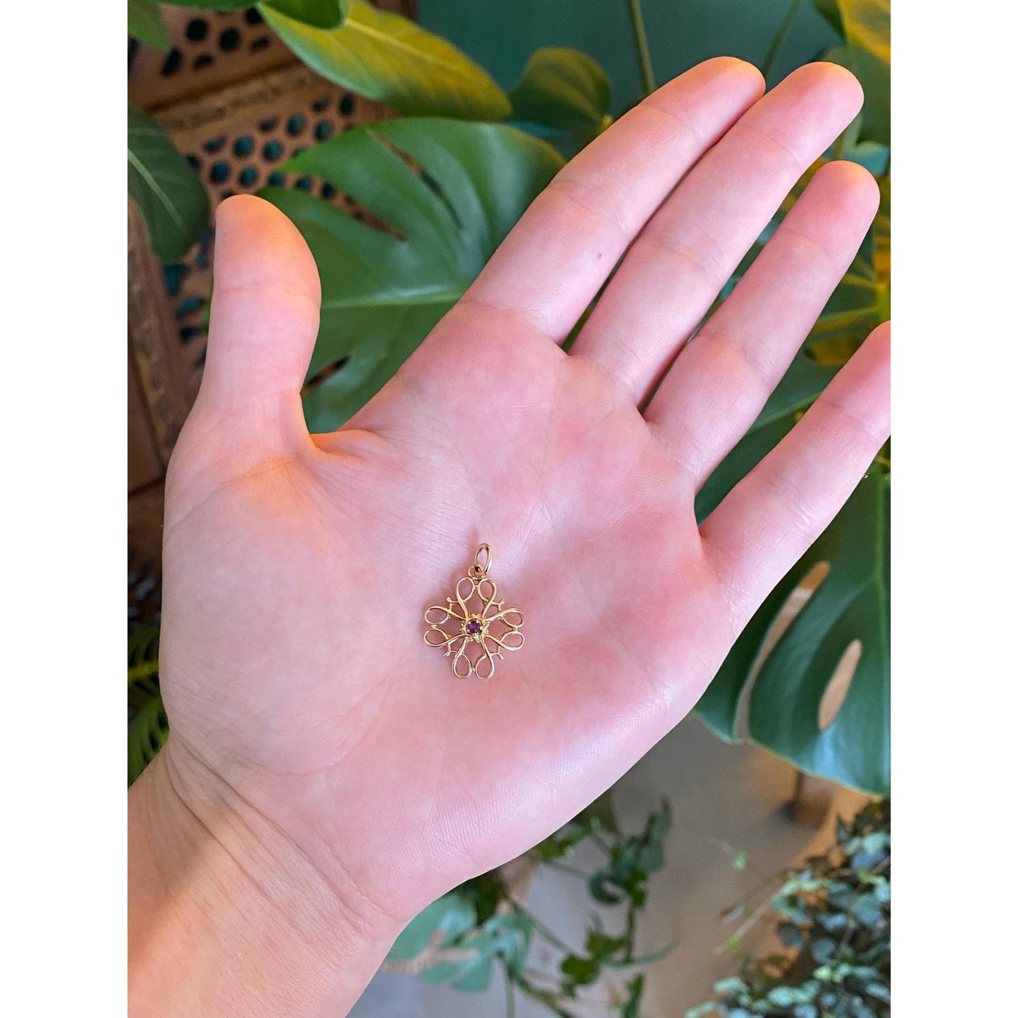 Vintage Solid 14k Yellow Gold Pink Spinel Charm