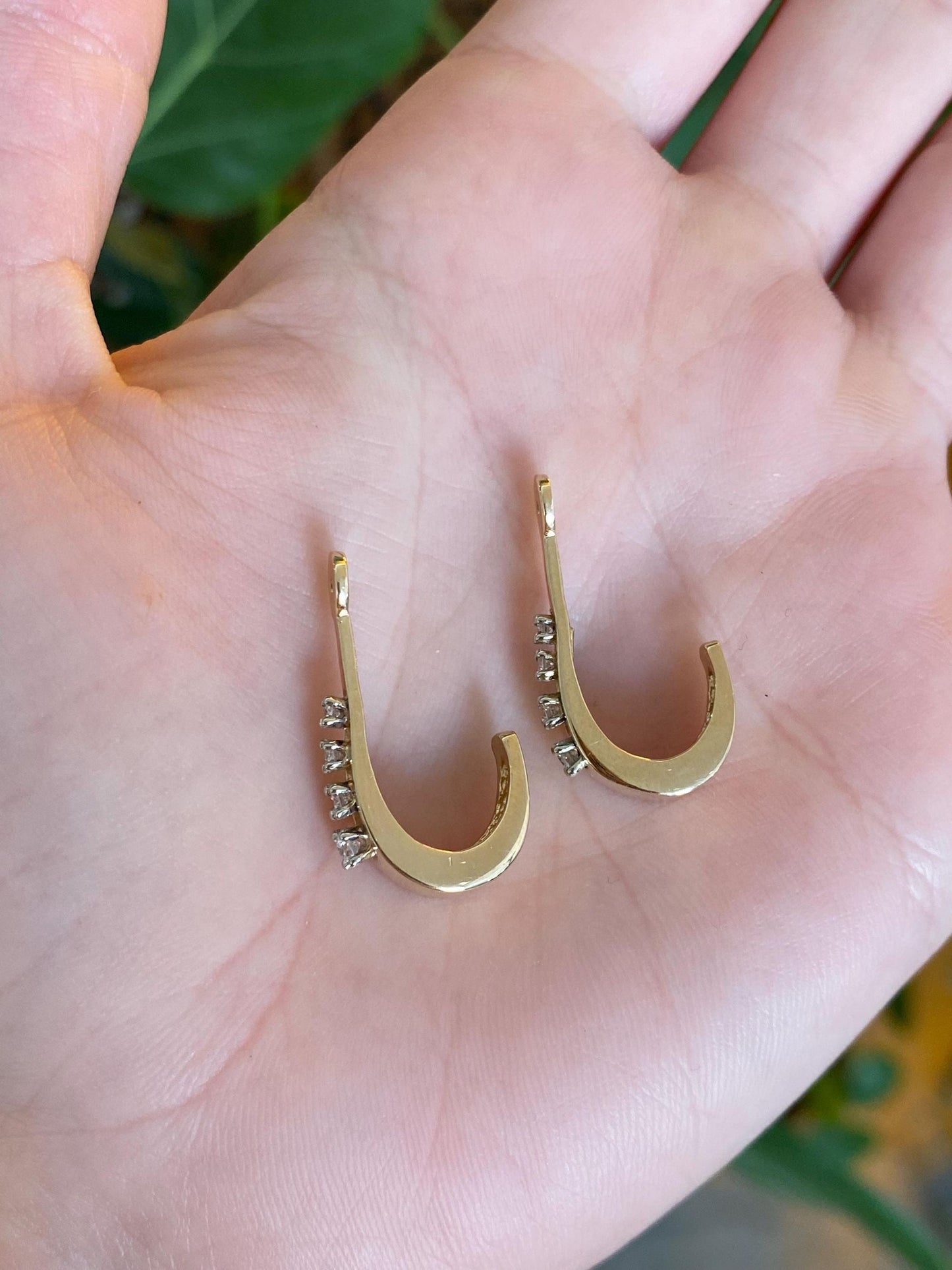 Vintage Solid 14k Yellow Gold Diamond Hoop Earring Jackets