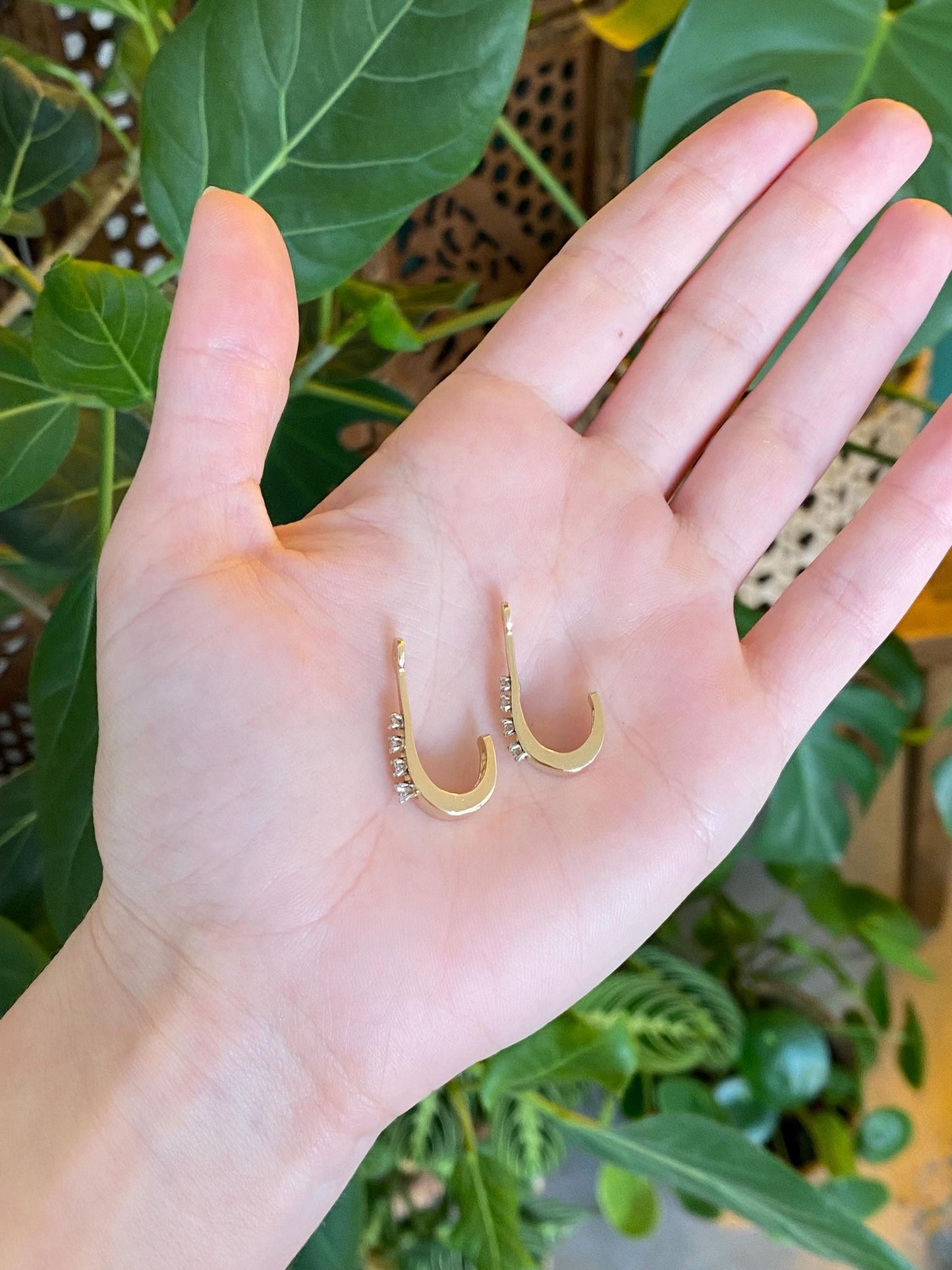 Vintage Solid 14k Yellow Gold Diamond Hoop Earring Jackets
