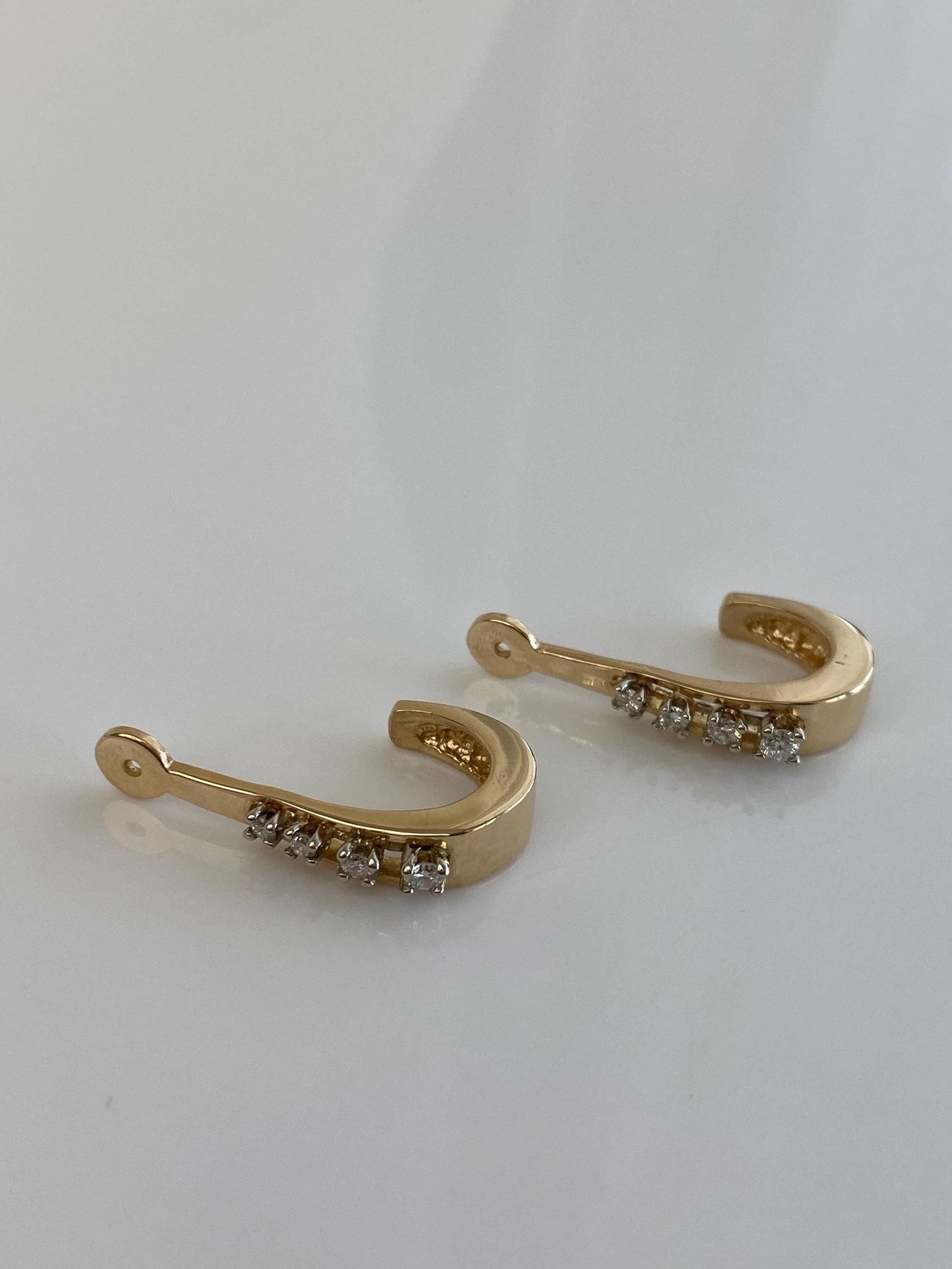 Vintage Solid 14k Yellow Gold Diamond Hoop Earring Jackets